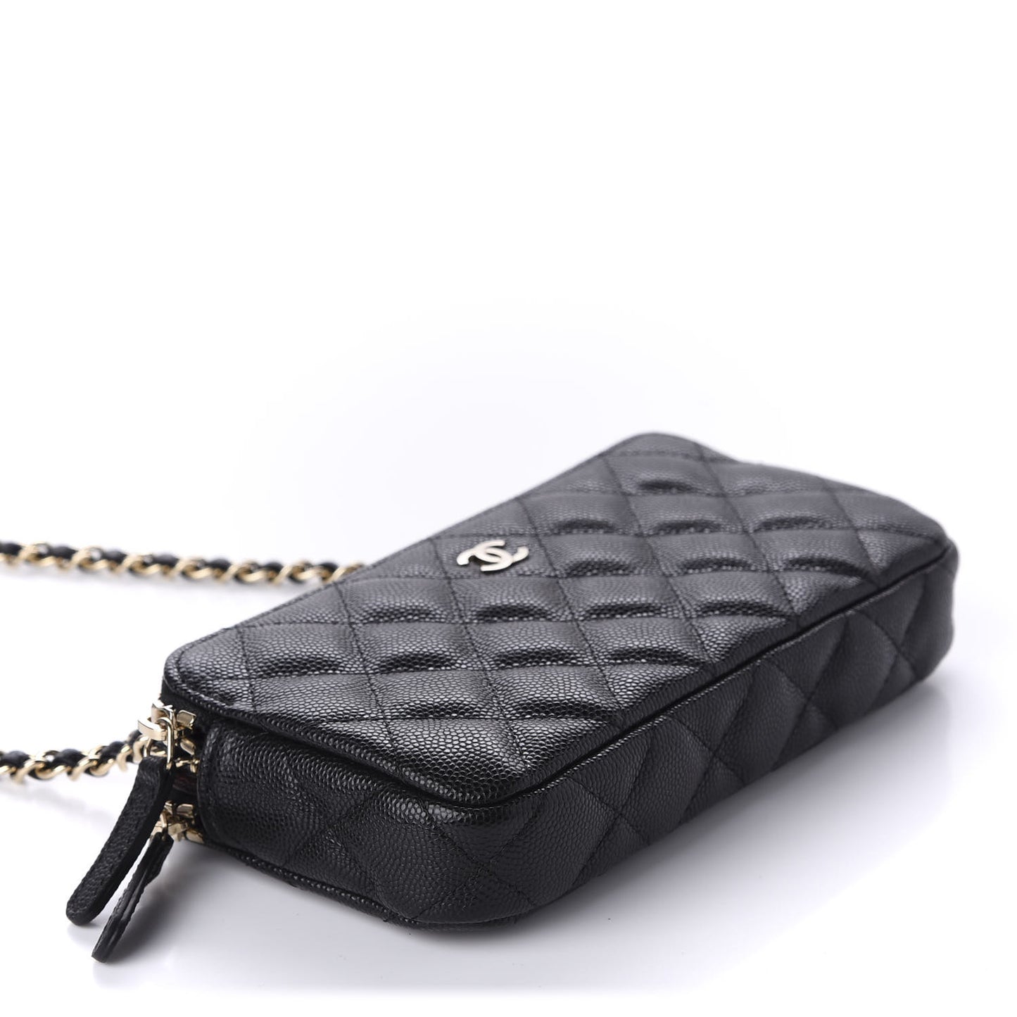 Caviar Quilted Small Clutch With Chain Black