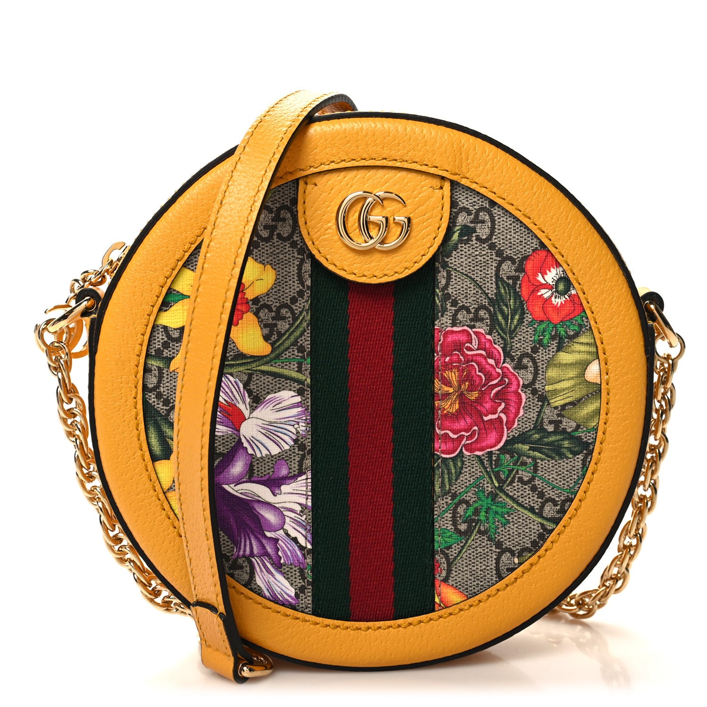 GG Supreme Monogram Flora Web Mini Ophidia Round Shoulder Bag Beige Multicolor Crop