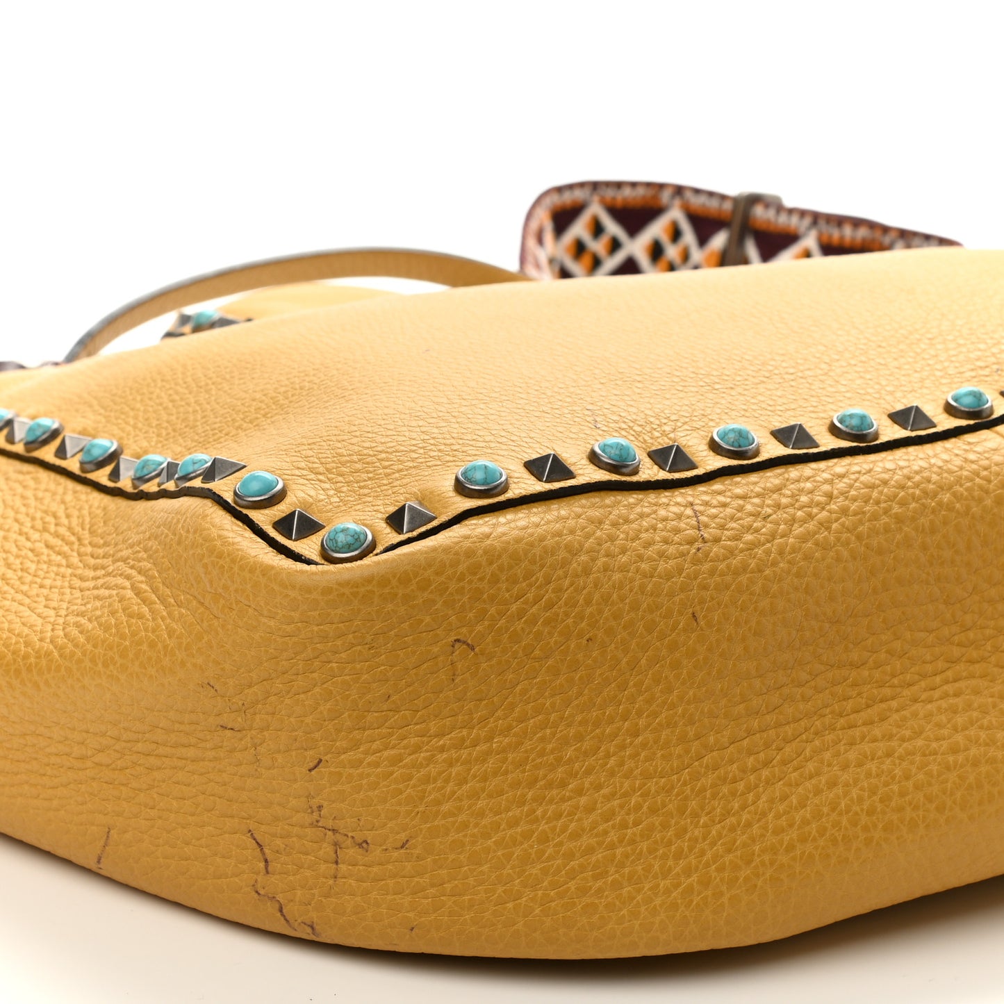 Stampa Alce Calfskin Medium Guitar Strap Rockstud Rolling Reversible Tote Wine Yellow