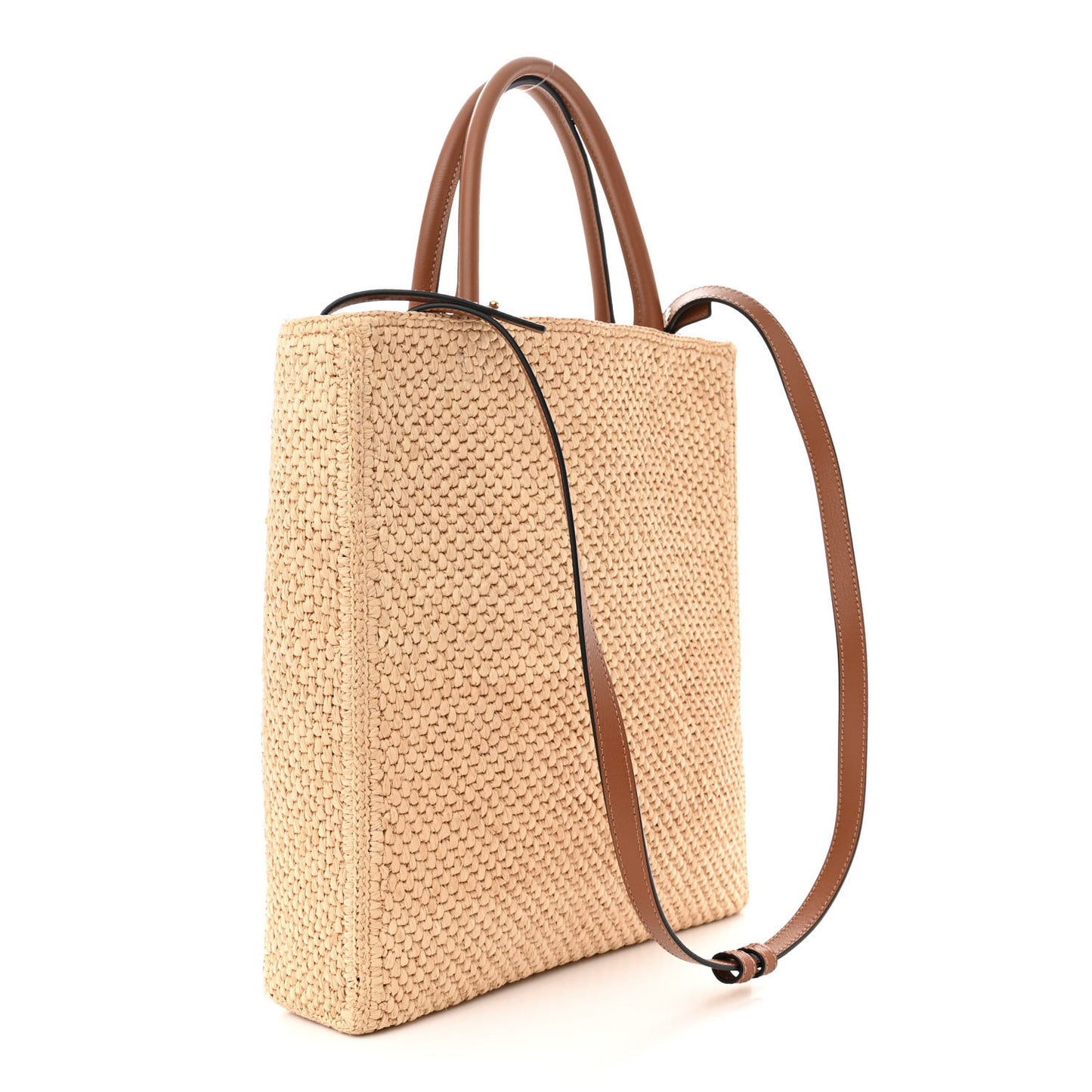 Raffia Calfskin Standard A4 Tote Bag Natural Black