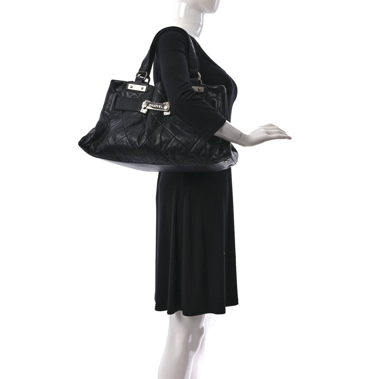 Lambskin Quilted Mademoiselle Lock Tote Black