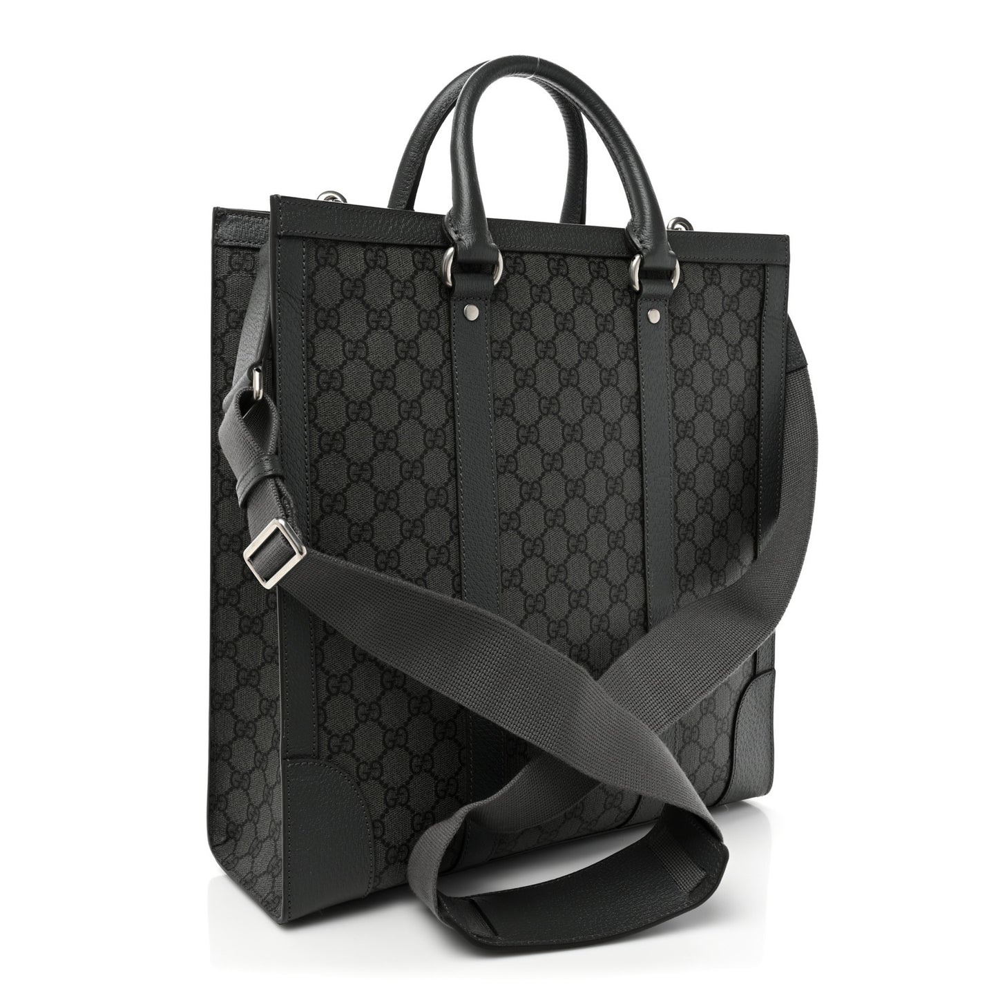 GG Supreme Monogram Textured Dollar Calfskin Medium Ophidia Tote Grey Black Graphite Grey