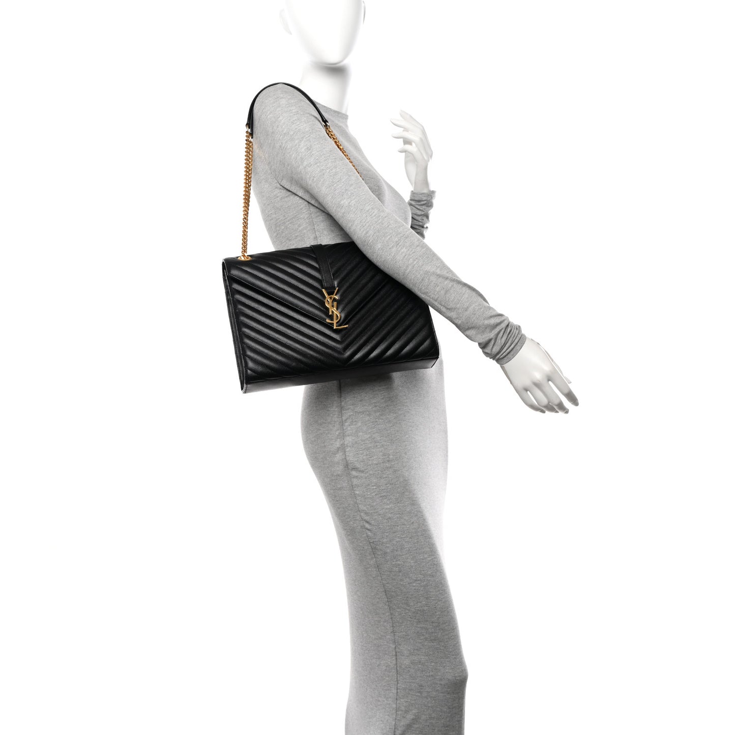 Grain De Poudre Matelasse Chevron Large Monogram Satchel Black