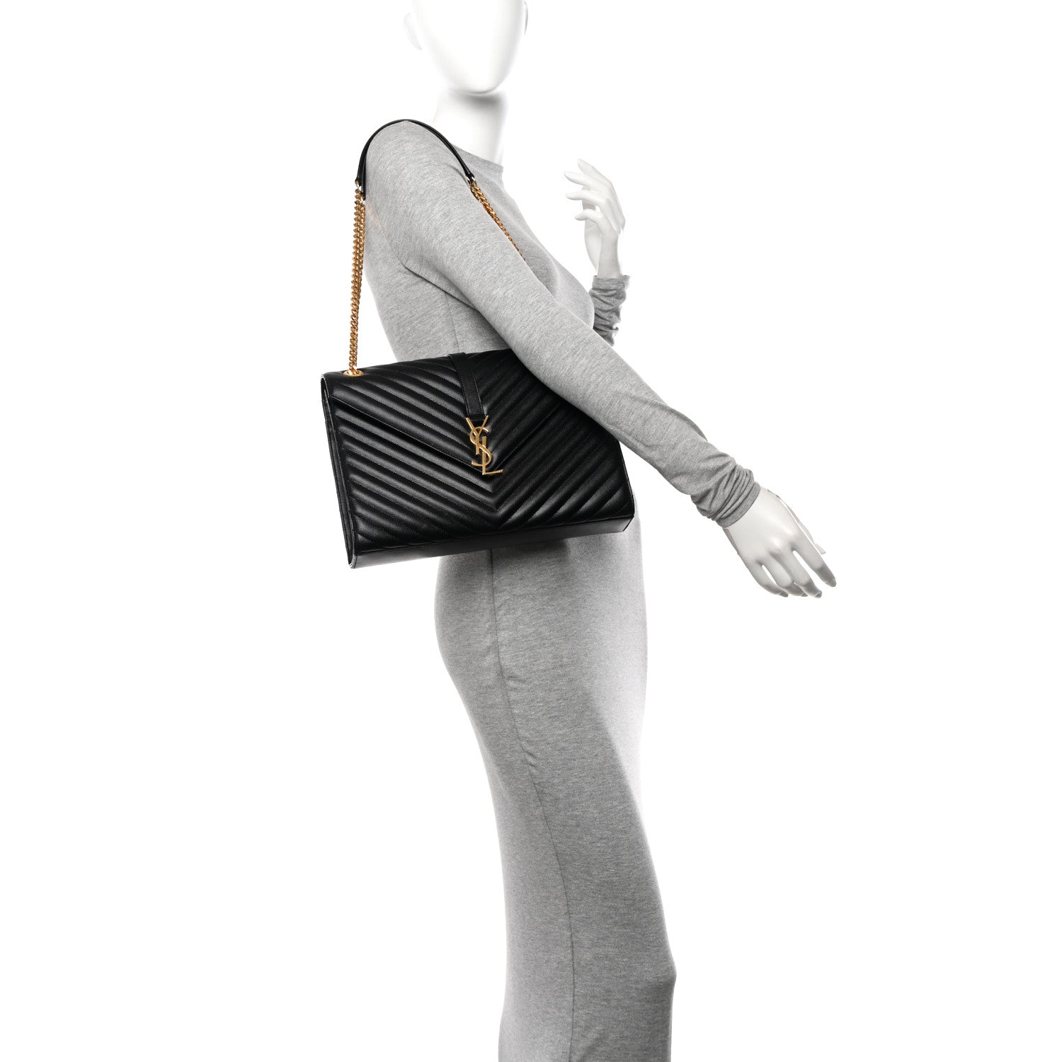 Saint Laurent Grain De Poudre Matelasse Chevron Large Monogram Satchel Black 2 of 11