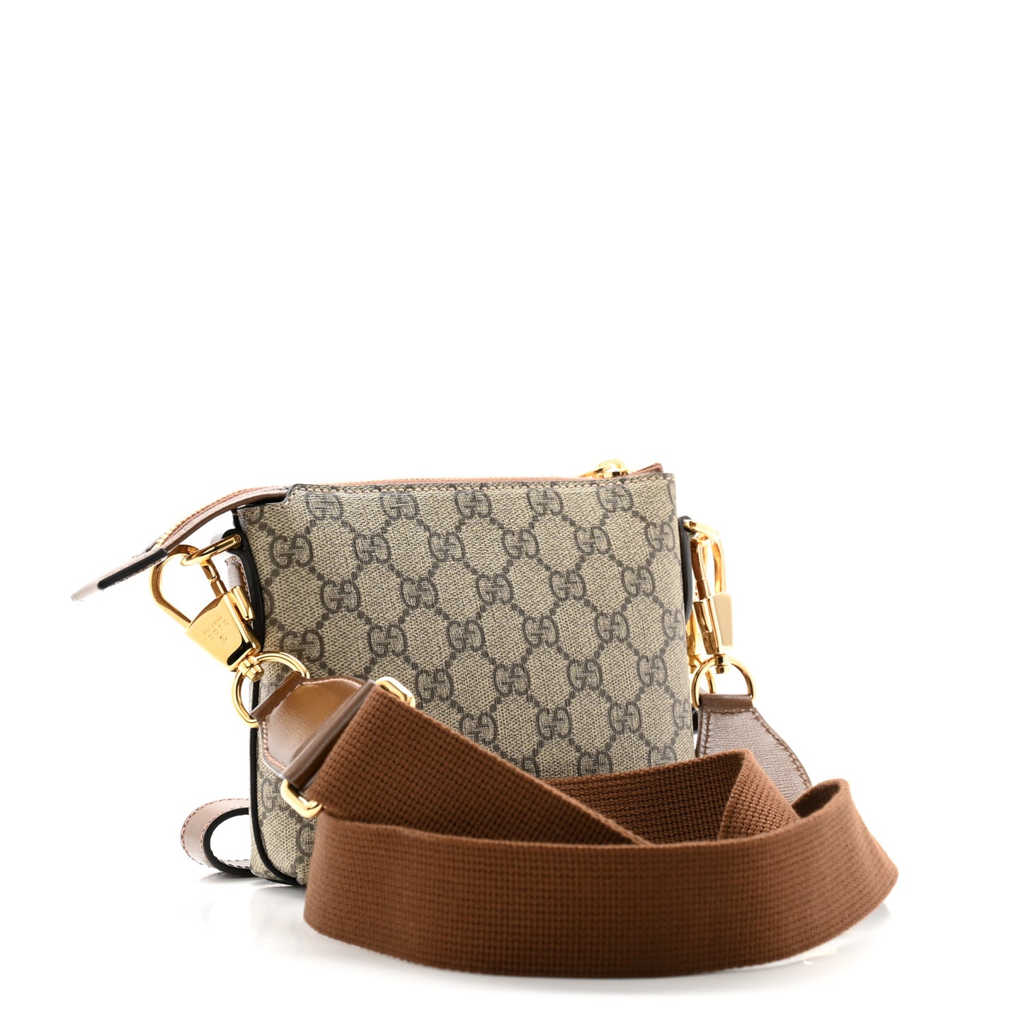 GG Supreme Monogram Azalea Calfskin Small Retro Interlocking G Wristlet Messenger Bag Beige Ebony Brown Sugar