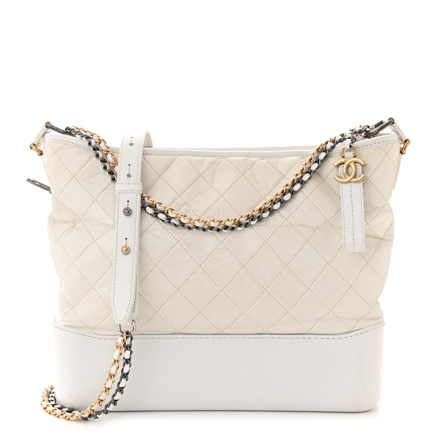 Aged Calfskin Quilted Large Gabrielle Hobo White