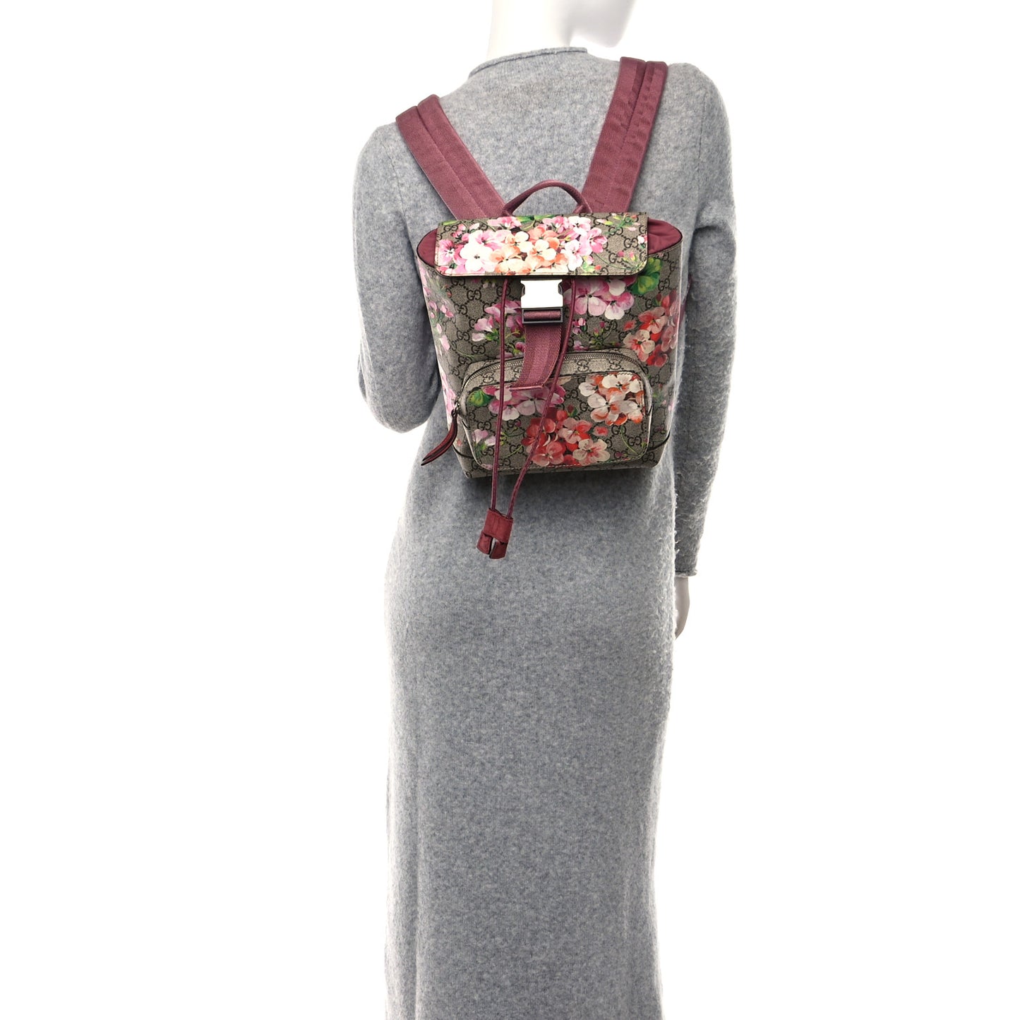 GG Supreme Monogram Blooms Small Single Buckle Backpack Beige Multicolor Dry Rose
