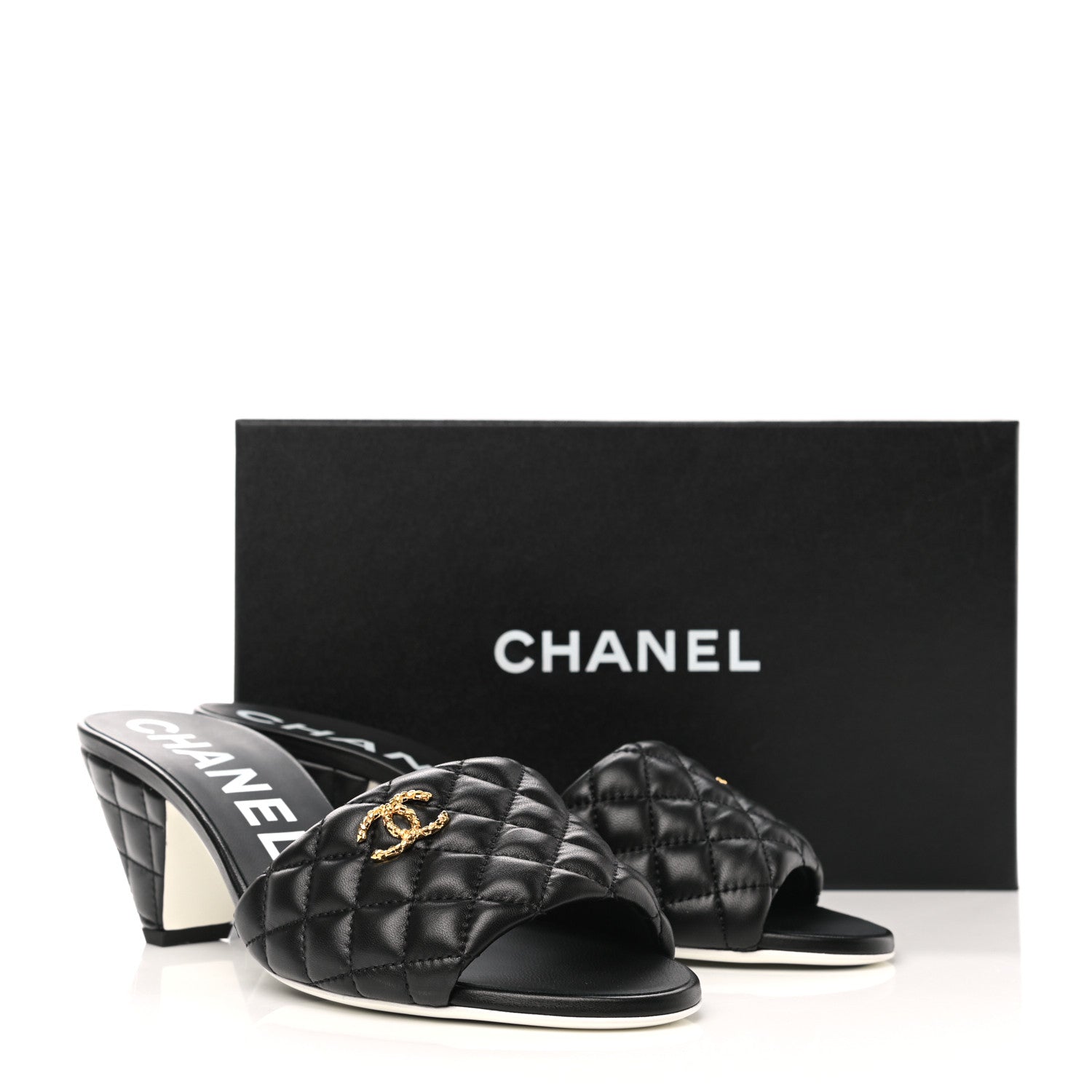 Chanel Lambskin Quilted Textured CC Mules 41 Black 9 of 9