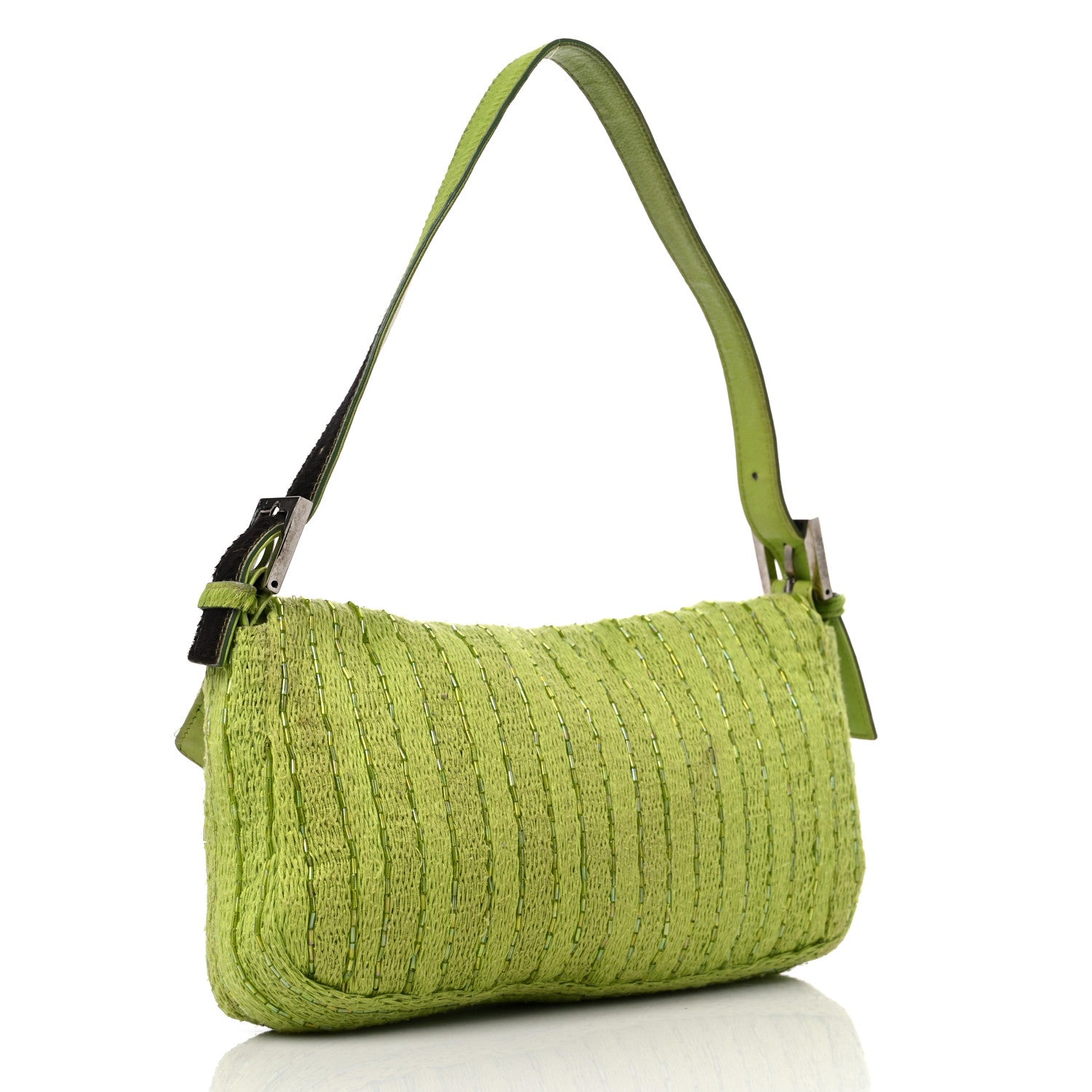 Fendi Knit Calf Hair Beaded Baguette Green 3 of 15
