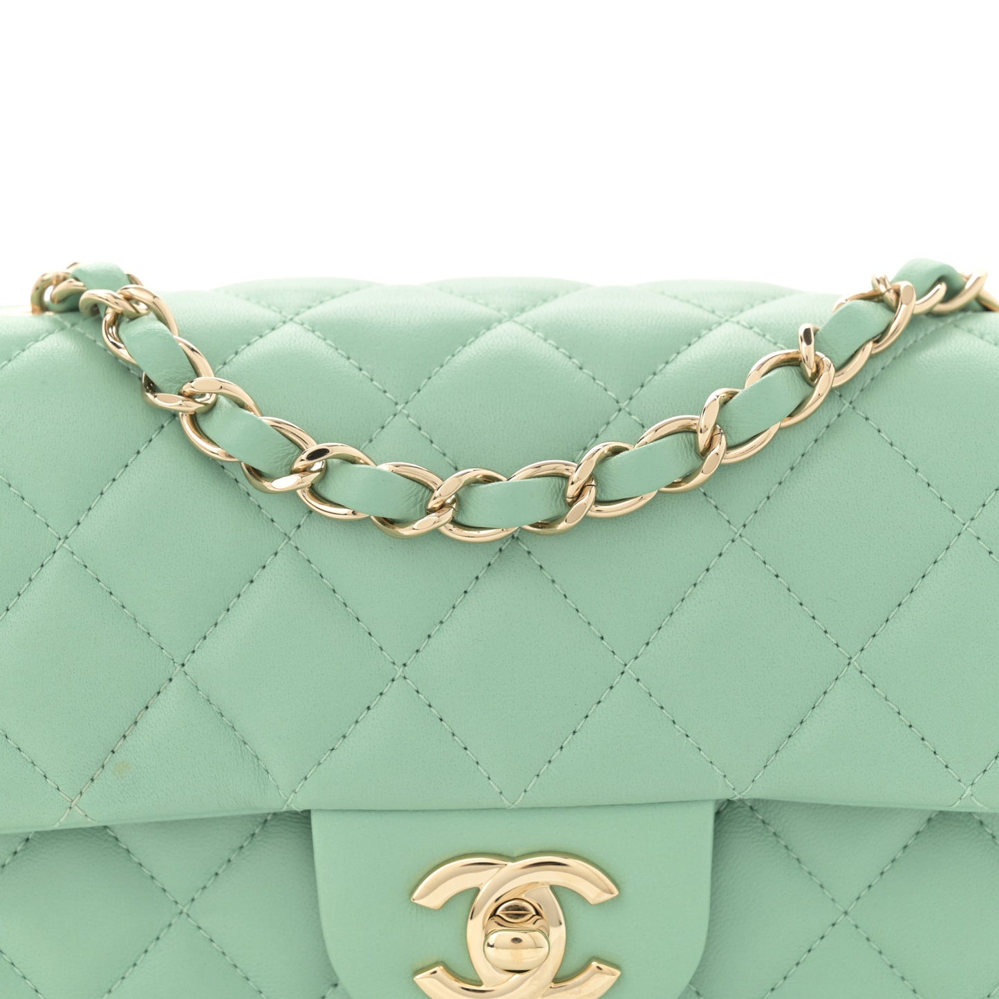 Lambskin Quilted Mini Rectangular Flap Light Green