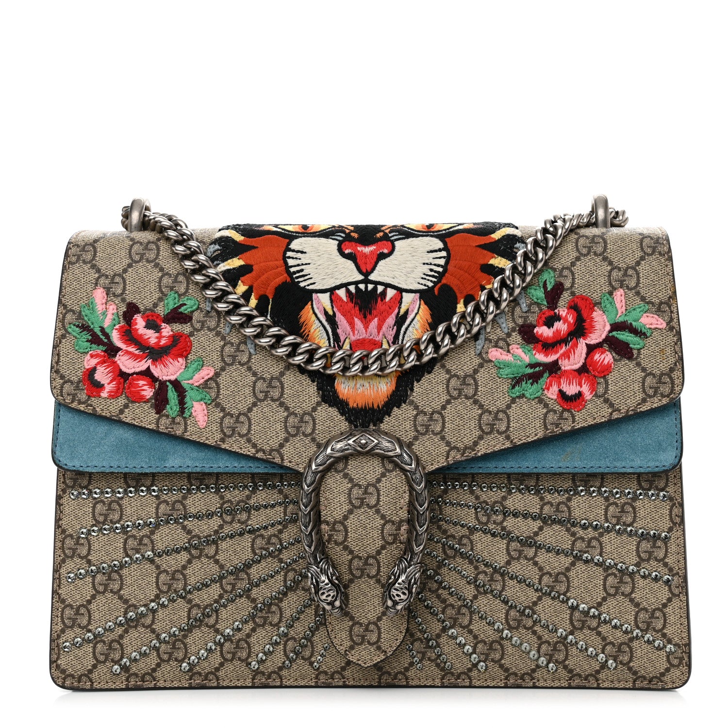 Gucci GG Supreme Monogram Angry Cat Embroidered Medium Dionysus Shoulder Bag Beige Ultramarine 1 of 19