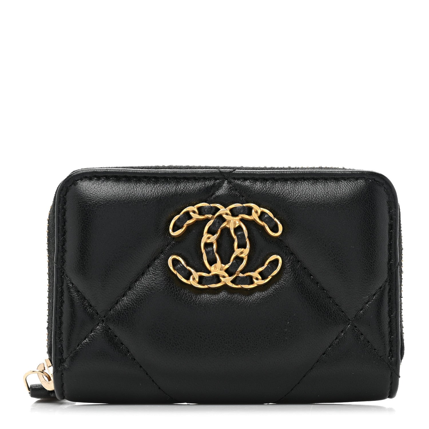 Chanel Lambskin Quilted Chanel 19 Zip Around Coin Purse Wallet Black 1 of 12