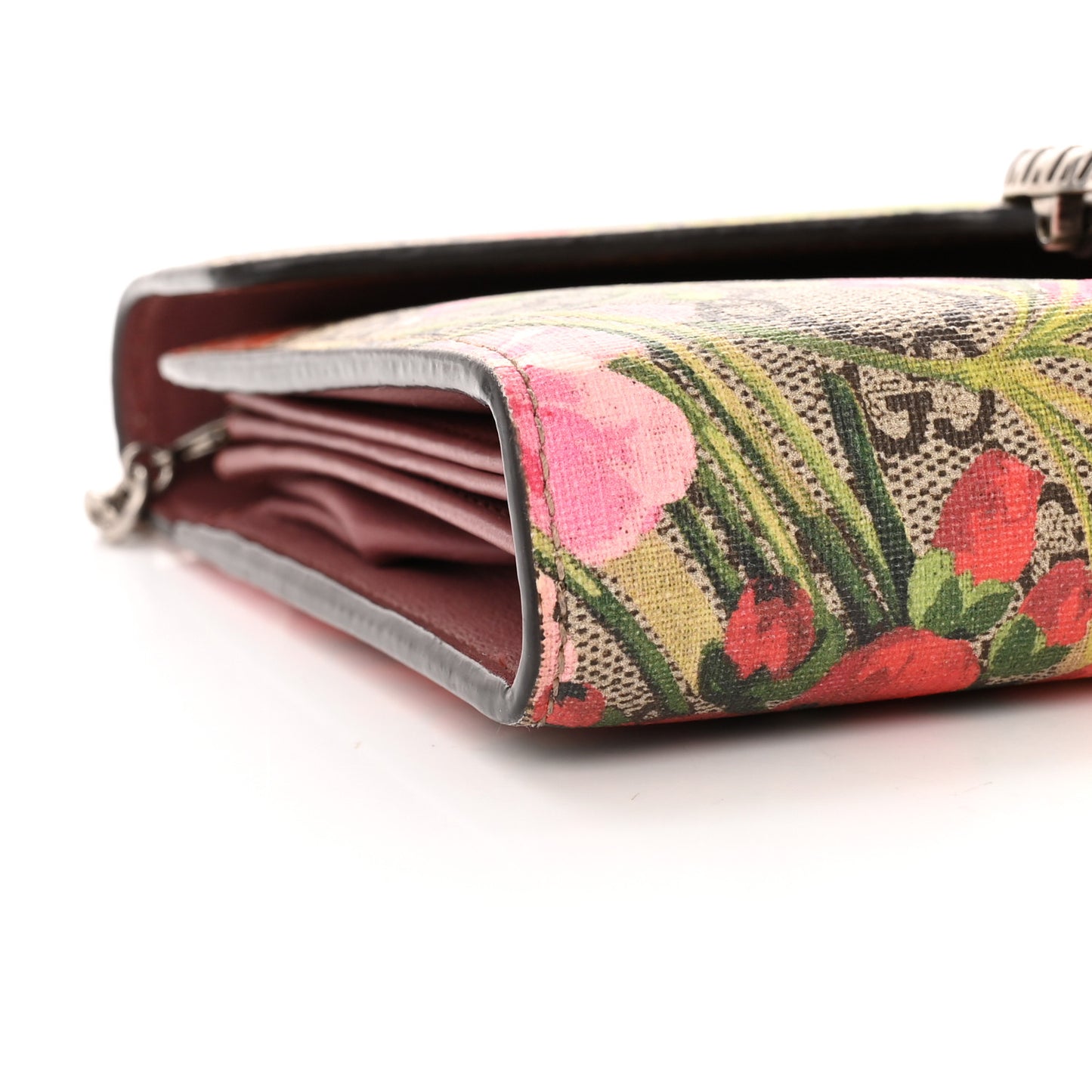 GG Supreme Monogram Blooms Mini Dionysus Chain Wallet Beige Multicolor Dry Rose