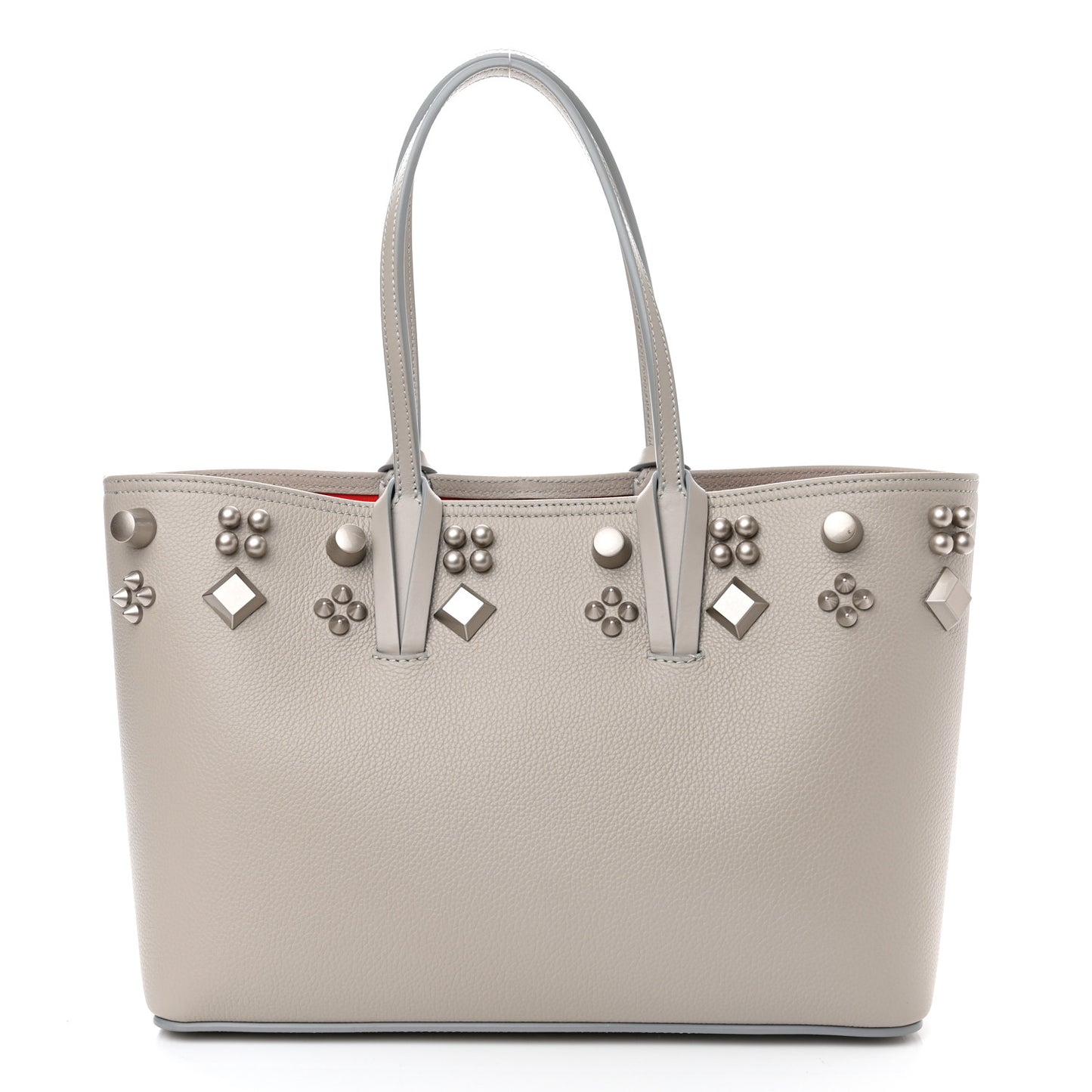 Calfskin Spikes Small East West Cabata Tote Light Grey