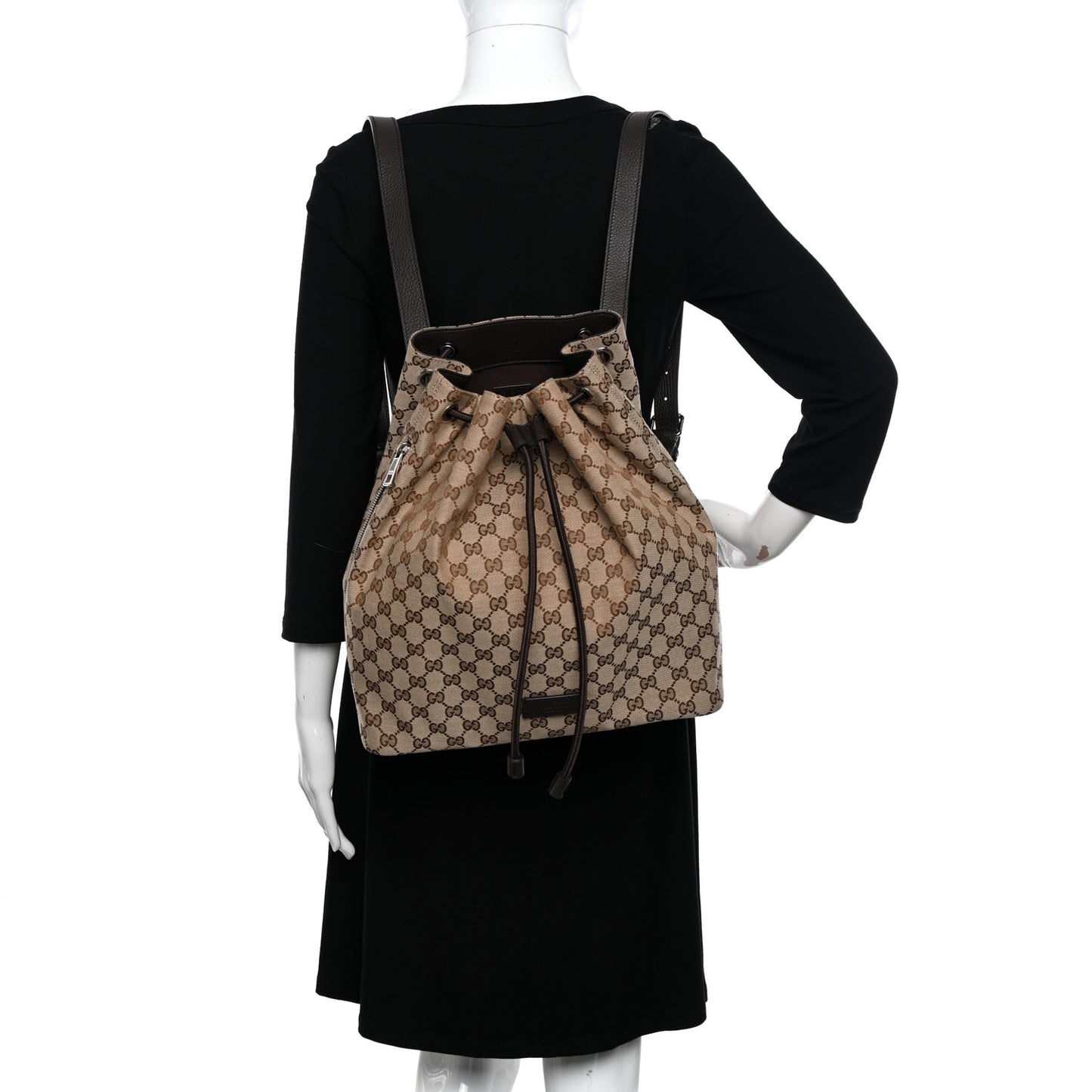 Monogram Dollar Calfskin O Drawstring Backpack Beige Ebony Testa di Moro Dark Chocolate