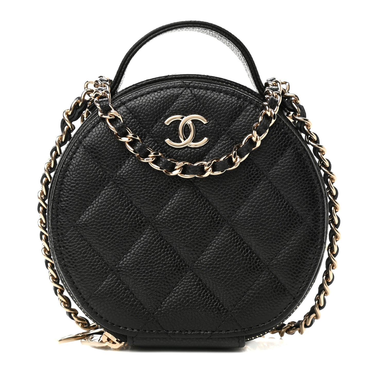 Caviar Quilted Round Handle With Care Vanity With Chain Black