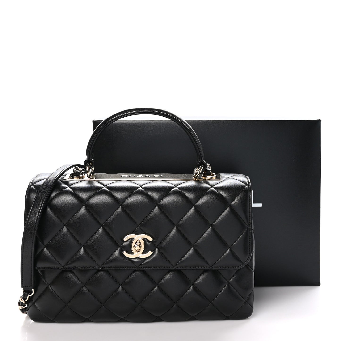 Lambskin Quilted Medium Trendy CC Flap Dual Handle Bag Black