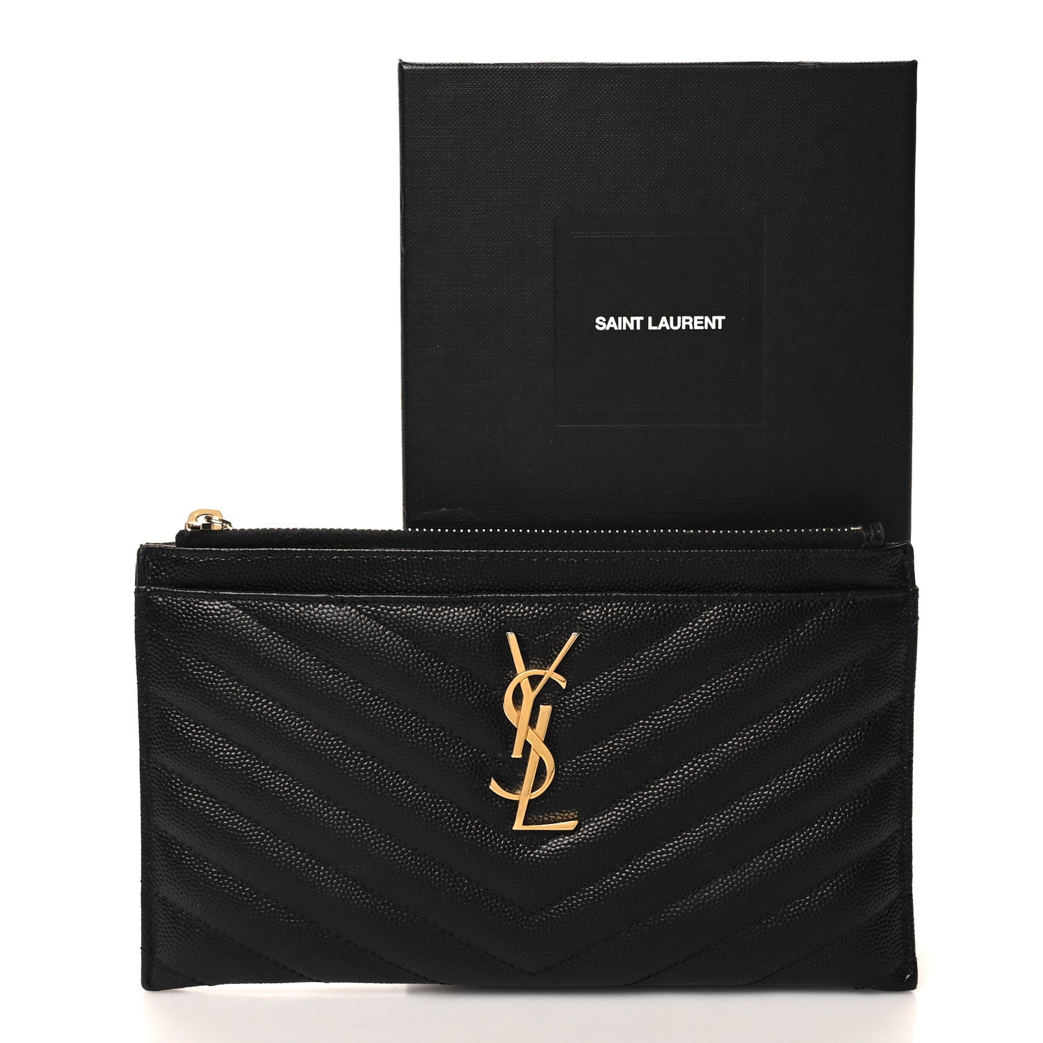 Saint Laurent Grain De Poudre Chevron Monogram Bill Pouch Black 11 of 11