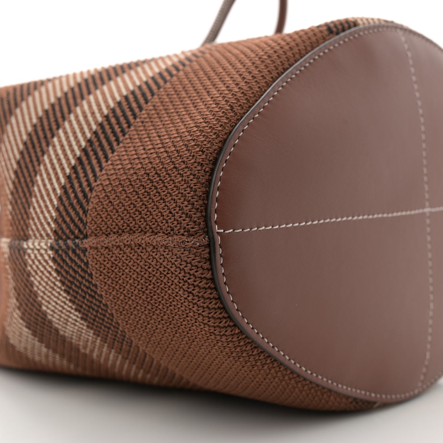 Knitted Check Calfskin TB Small Drawstring Bucket Bag Dark Birch Brown