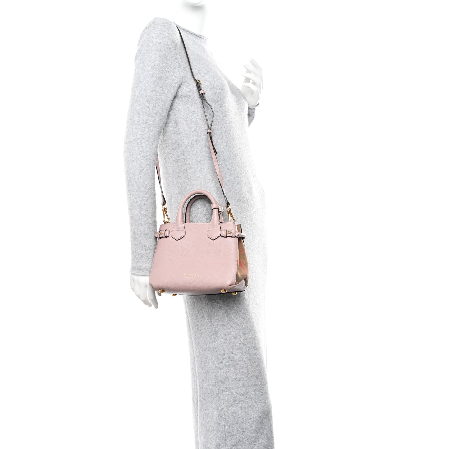 Derby Calfskin House Check Small Banner Tote Pink
