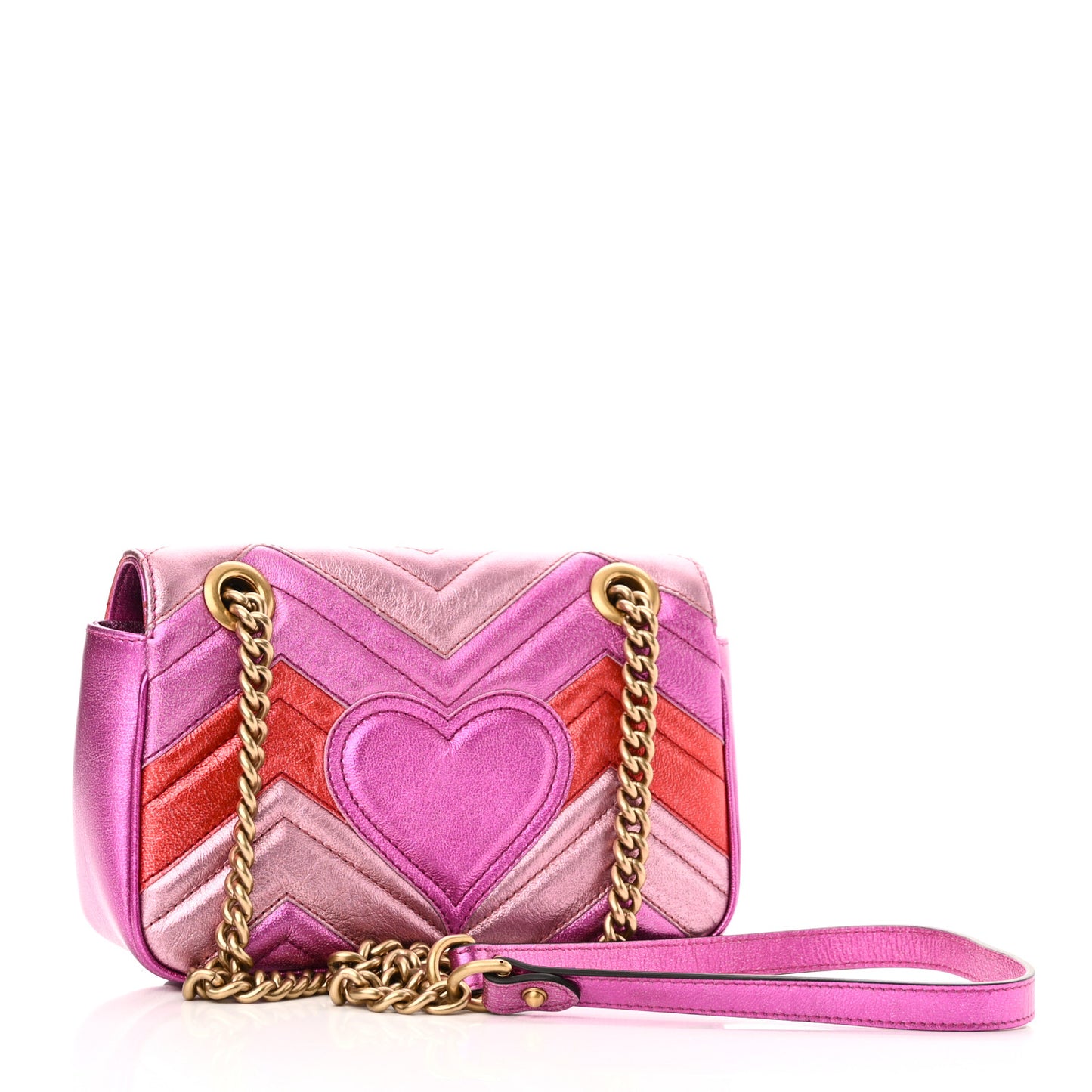 Metallic Calfskin Matelasse Mini GG Marmont Shoulder Bag Fuchsia