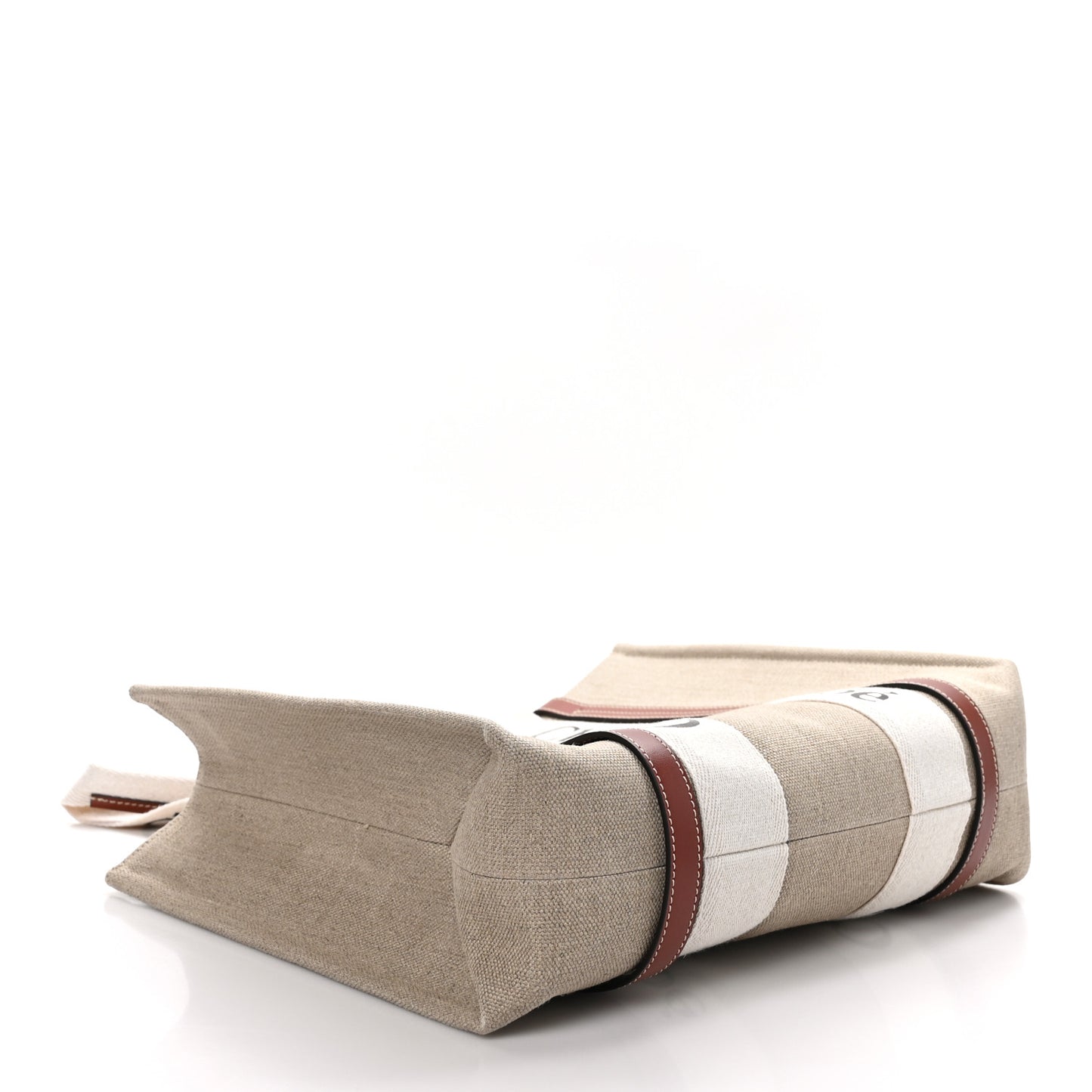 Linen Calfskin Medium Woody Ribbon Tote White Brown