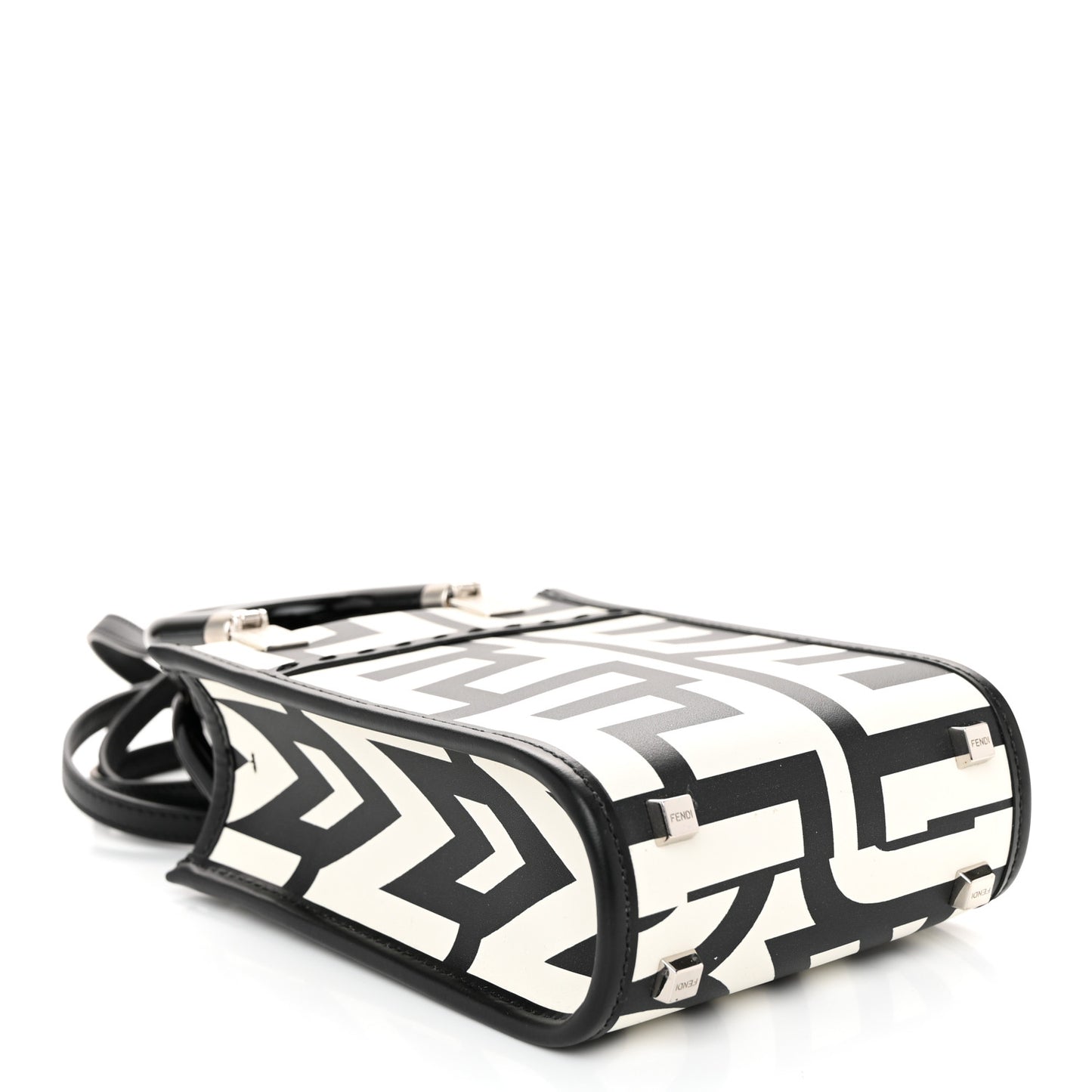 X MARC JACOBS Vitello King Plexiglass Logo Print Mini Fendi Sunshine Shopper Tote Black White