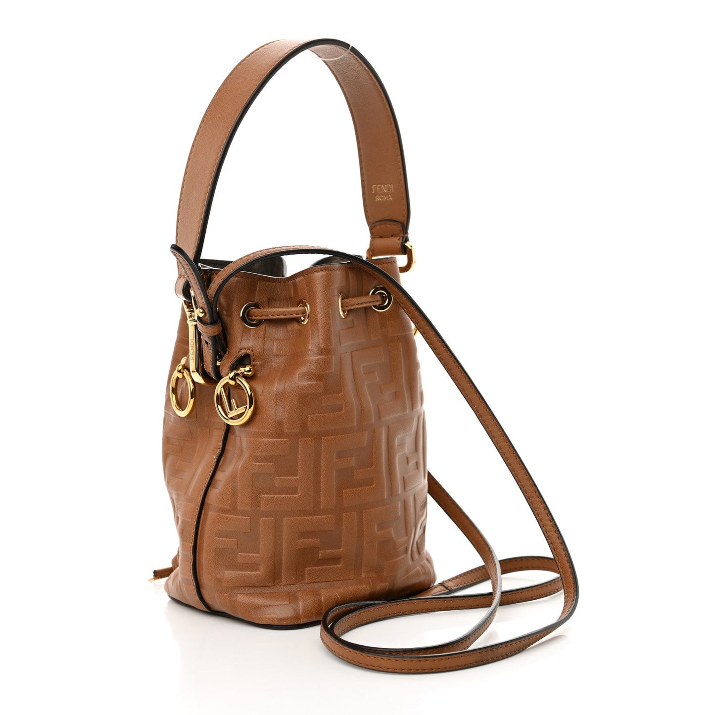 Vitello Cristallo Nature F is Fendi FF 1974 Embossed Mini Mon Tresor Bucket Bag Cuoio
