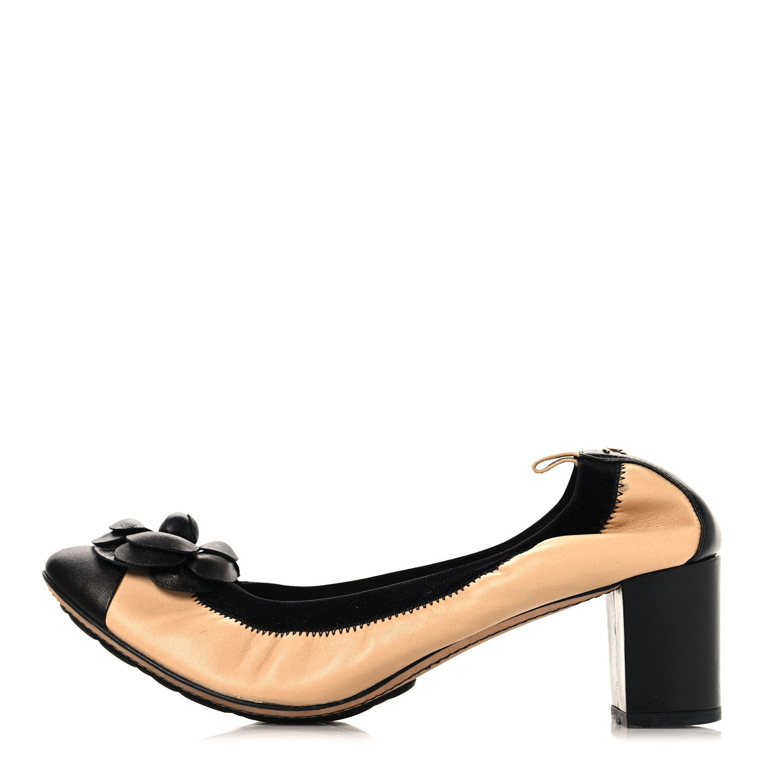 Chanel Lambskin Camellia CC Elastic Stretch Pumps 40 Beige Black
