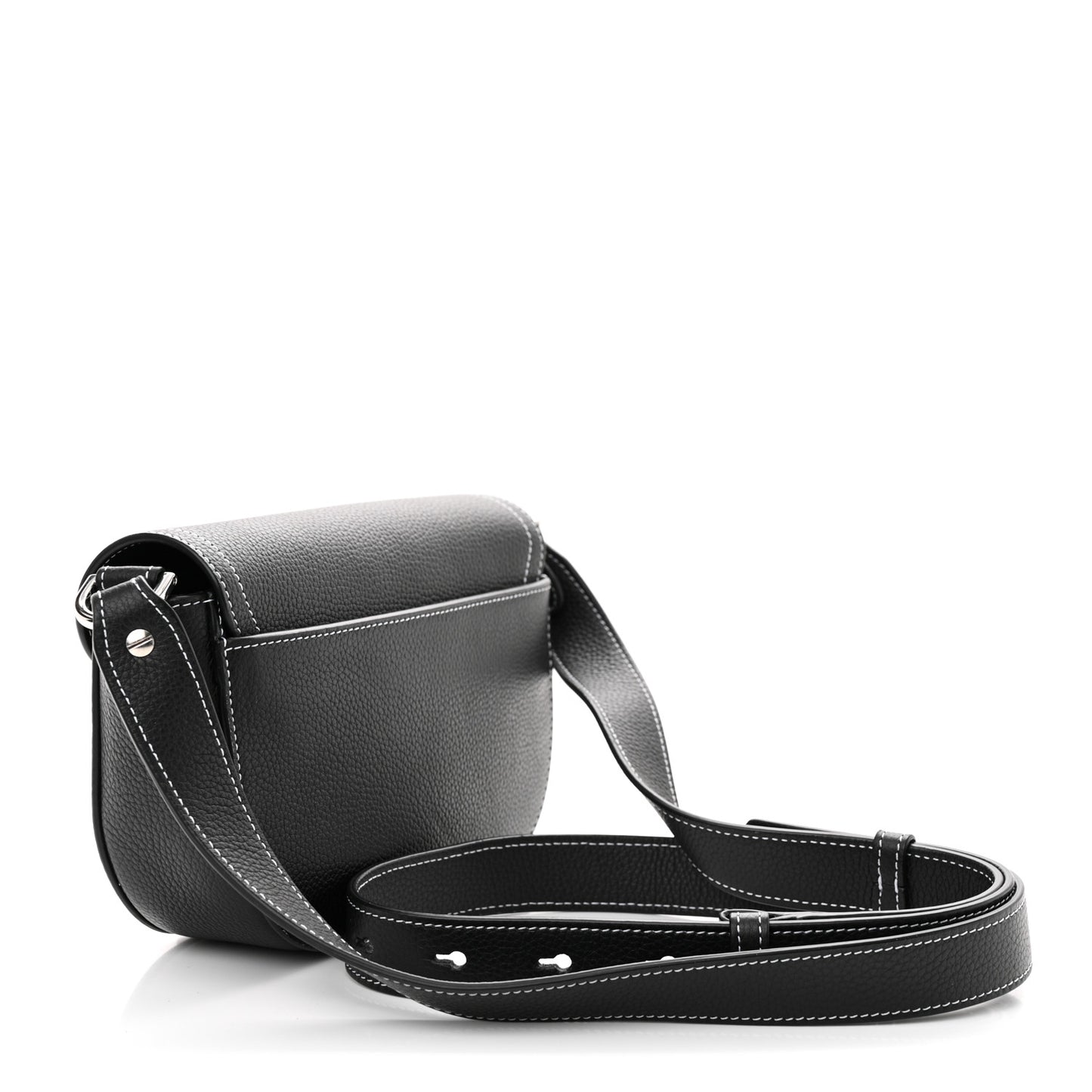 Grained Calfskin Saddle Pouch With Strap Black