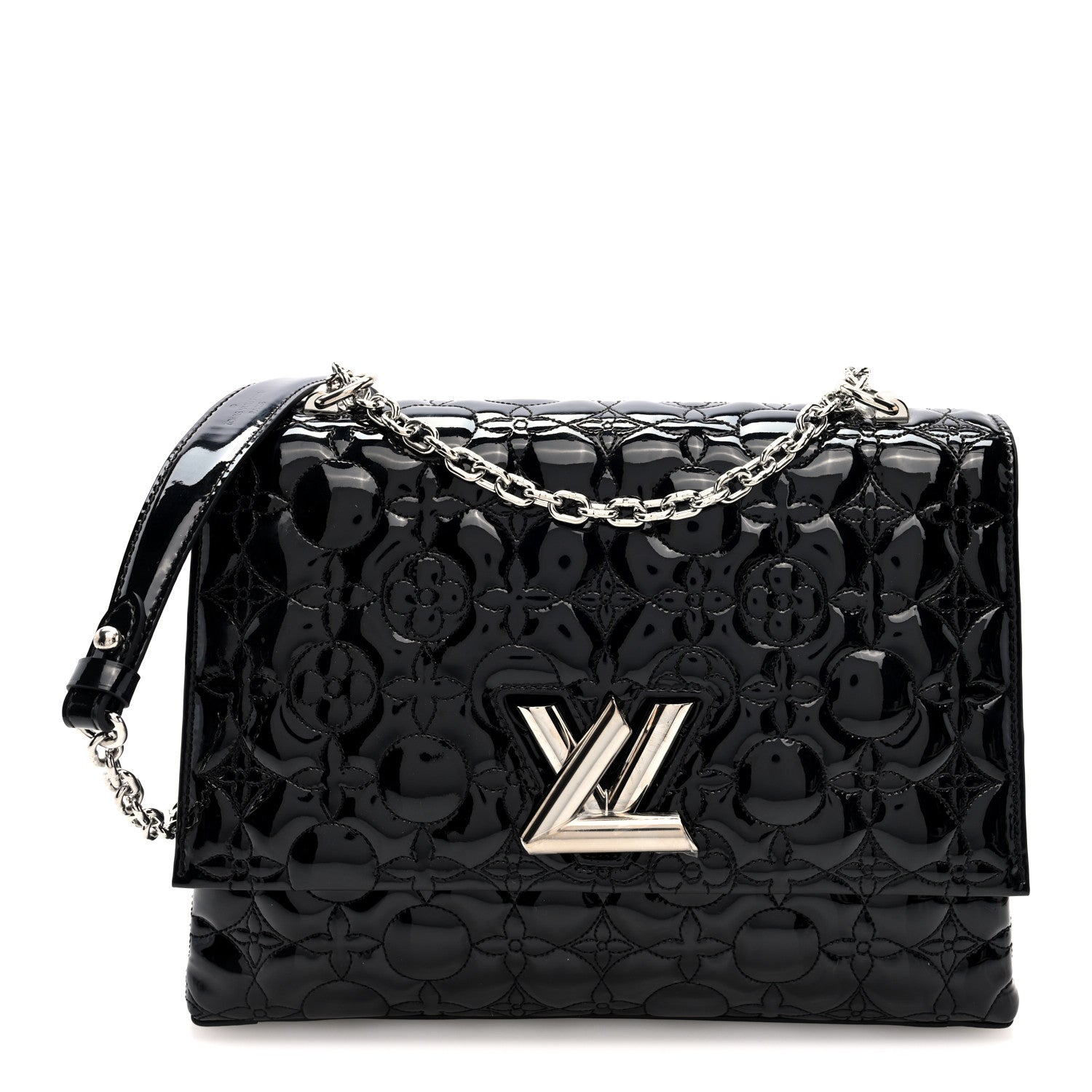 Louis Vuitton Vernis Flower Quilted Twist Shoulder Bag GM Black