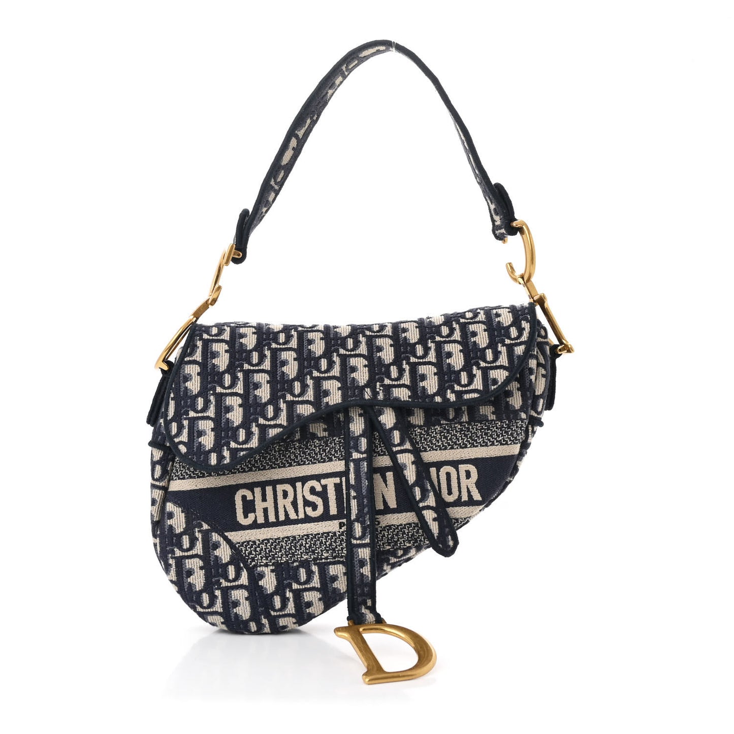 Oblique Embroidered Saddle Bag Blue