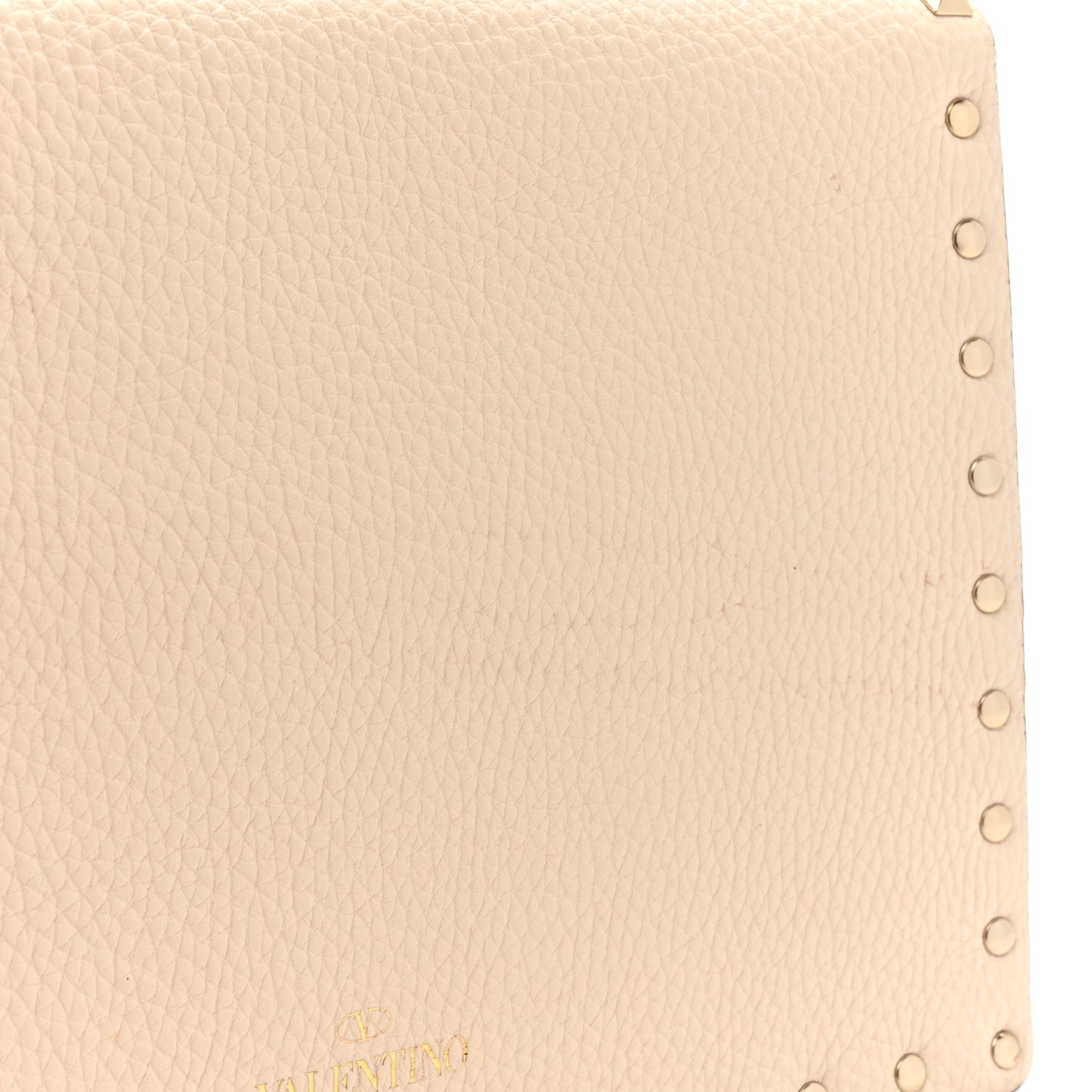 Pebbled Calfskin Medium Rockstud Envelope Flat Wristlet Pouch Ivory