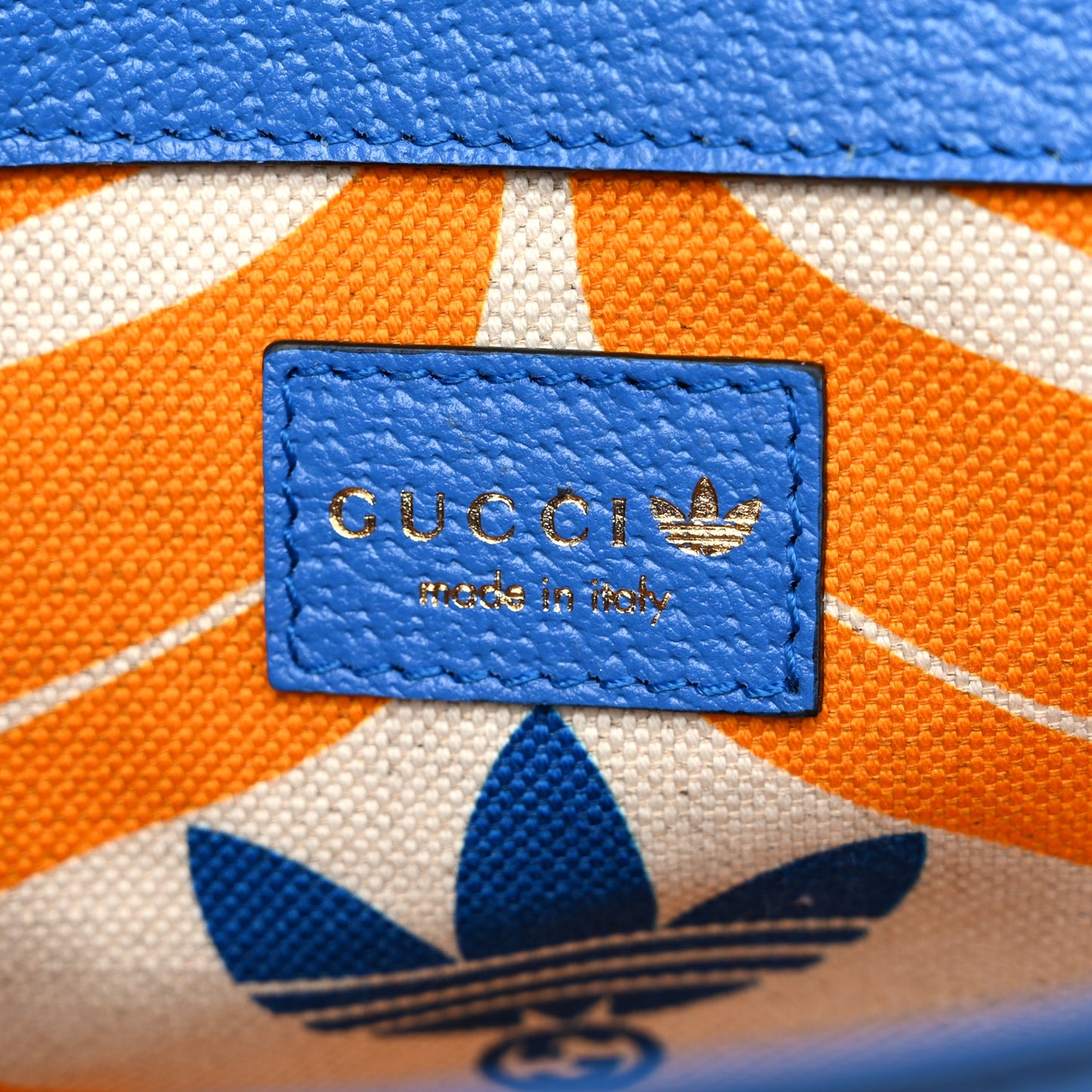 X ADIDAS Textured Dollar Calfskin Web Small Trefoil Horsebit 1955 Shoulder Bag Blue Off White