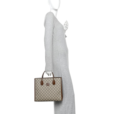 GG Supreme Monogram Azalea Calfskin Small Retro Interlocking G Tote Bag Beige Ebony Brown Sugar