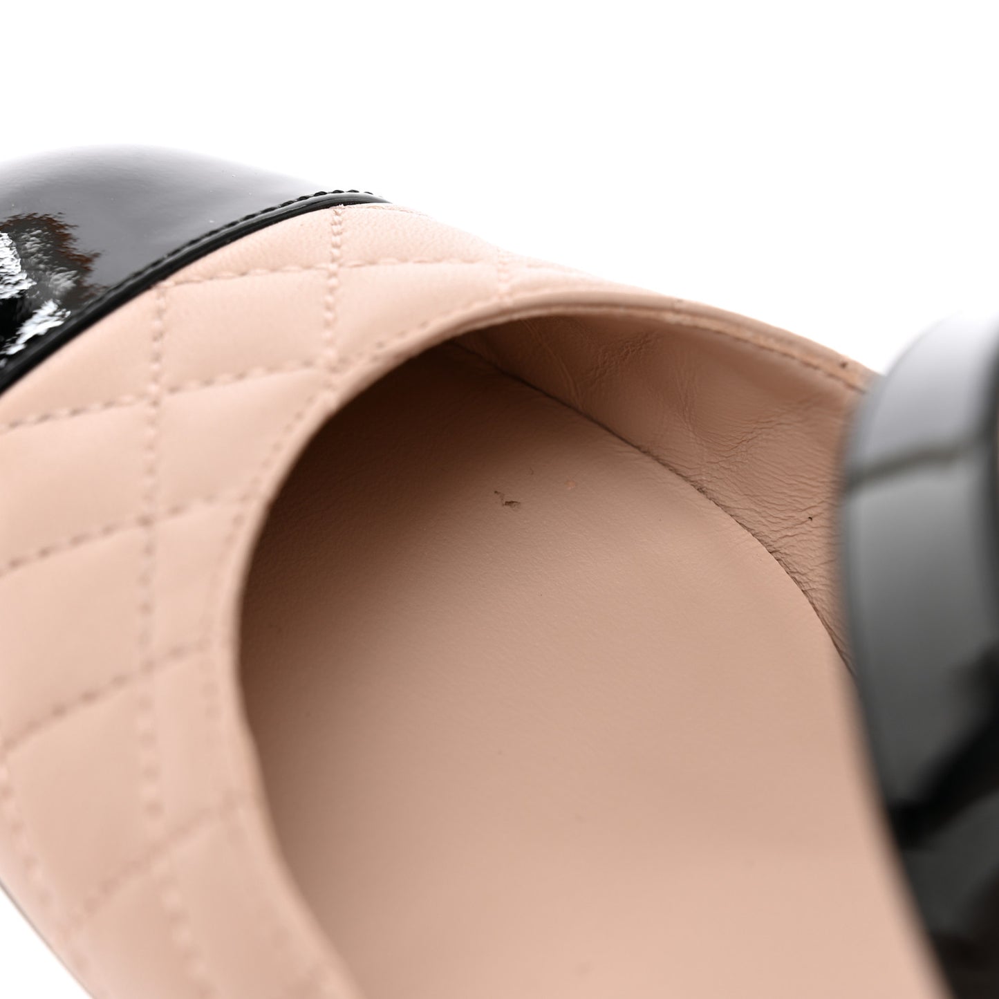 Patent Lambskin Quilted Cap Toe Ballerina Flats 36 Beige Black