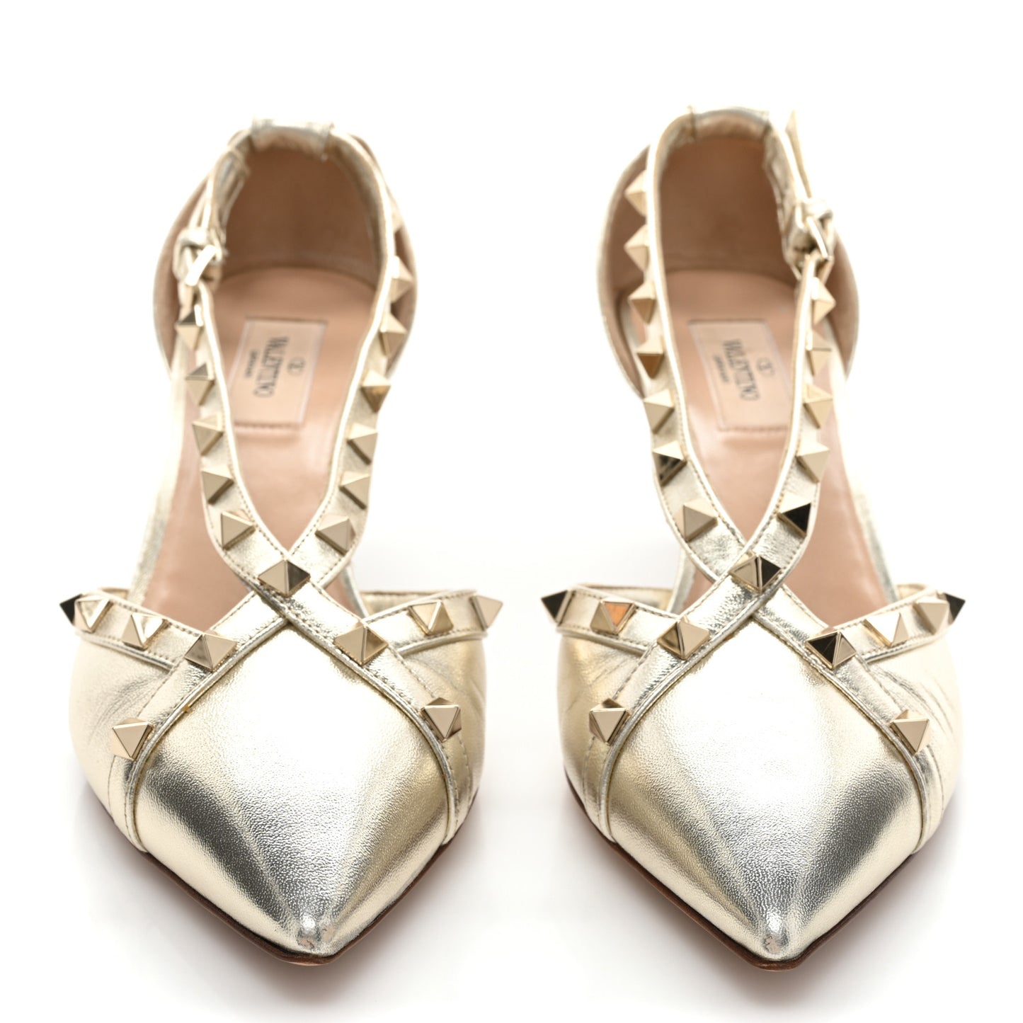 Metallic Nappa Rockstud Cross Strap D'Orsay 55mm Pumps 39.5 Platino