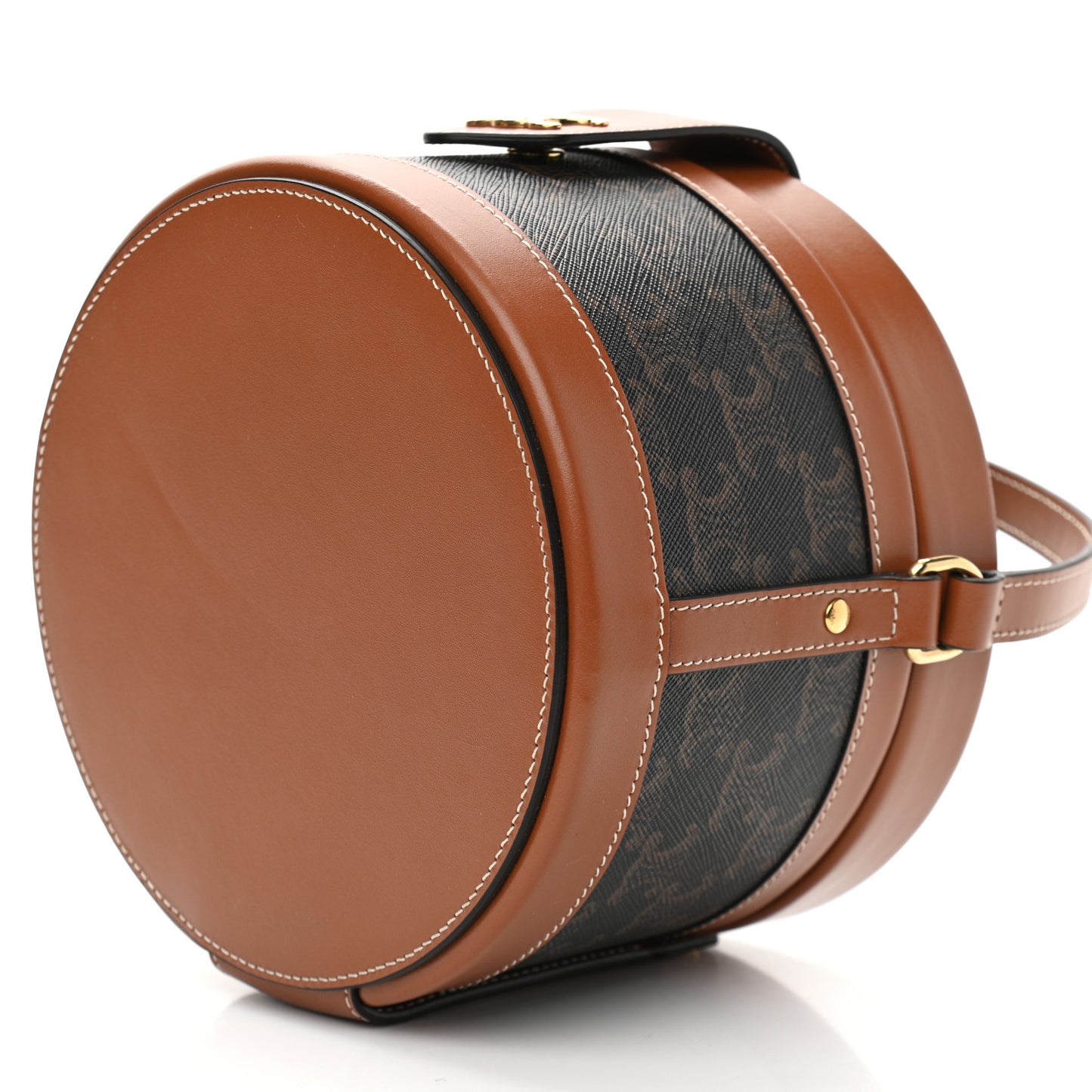 Calfskin Triomphe Canvas Medium Tambour Bag Tan