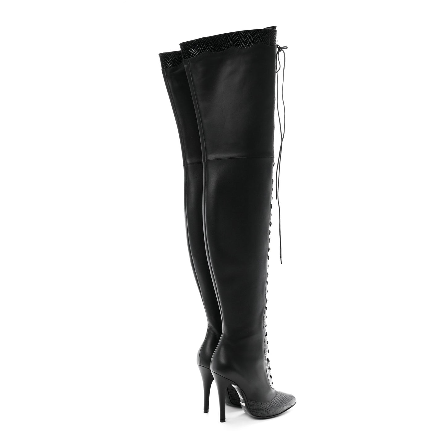 Calfskin Snakeskin Embossed Harriet Over the Knee High Boots 36 Black