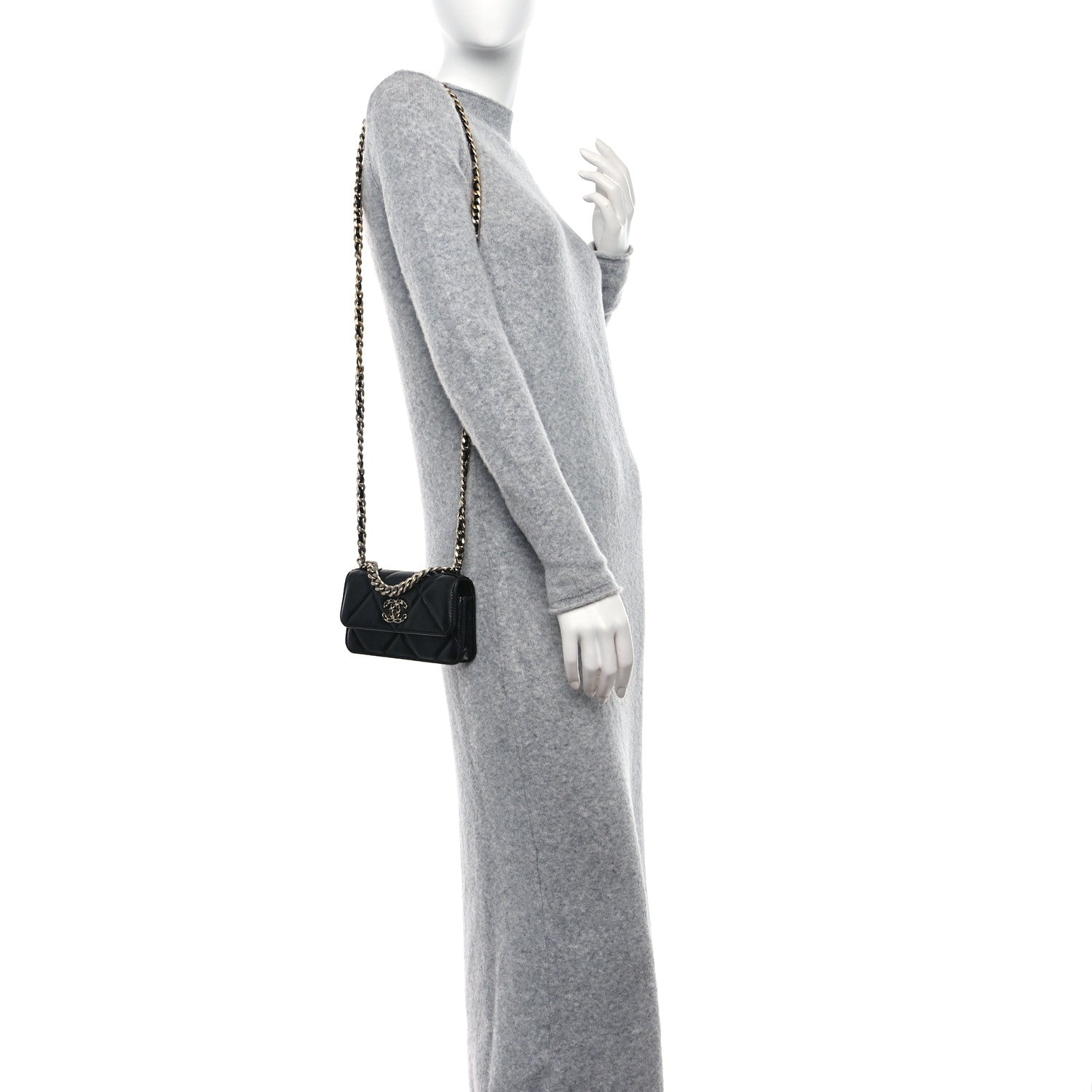 Chanel Lambskin Quilted Chanel 19 Flap Phone Holder With Chain Black 2 of 10