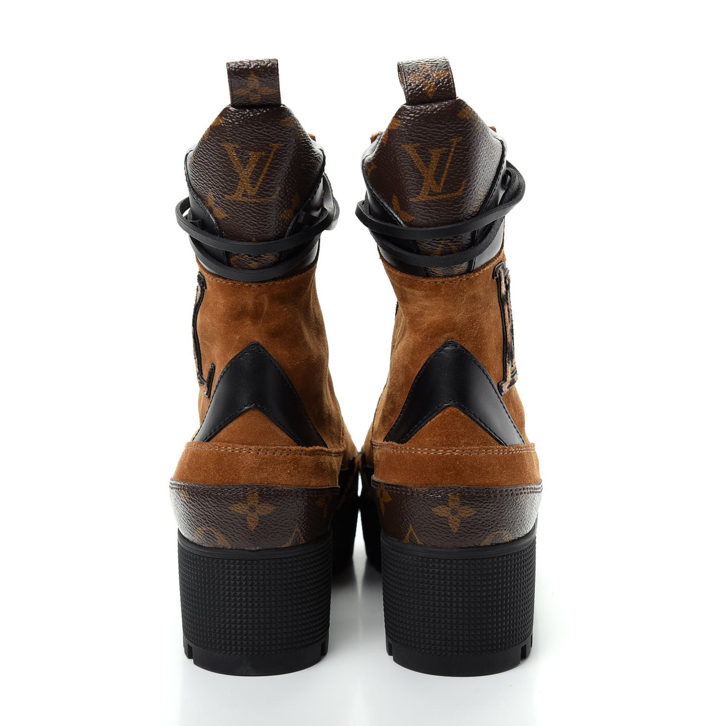 Suede Calfskin Monogram Laureate Platform Desert Boots 38.5 Cognac