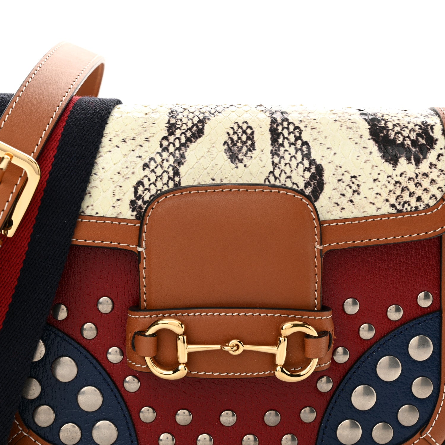 Gucci Snakeskin Studded Web Mini Horsebit 1955 Shoulder Bag Multicolor 8 of 11