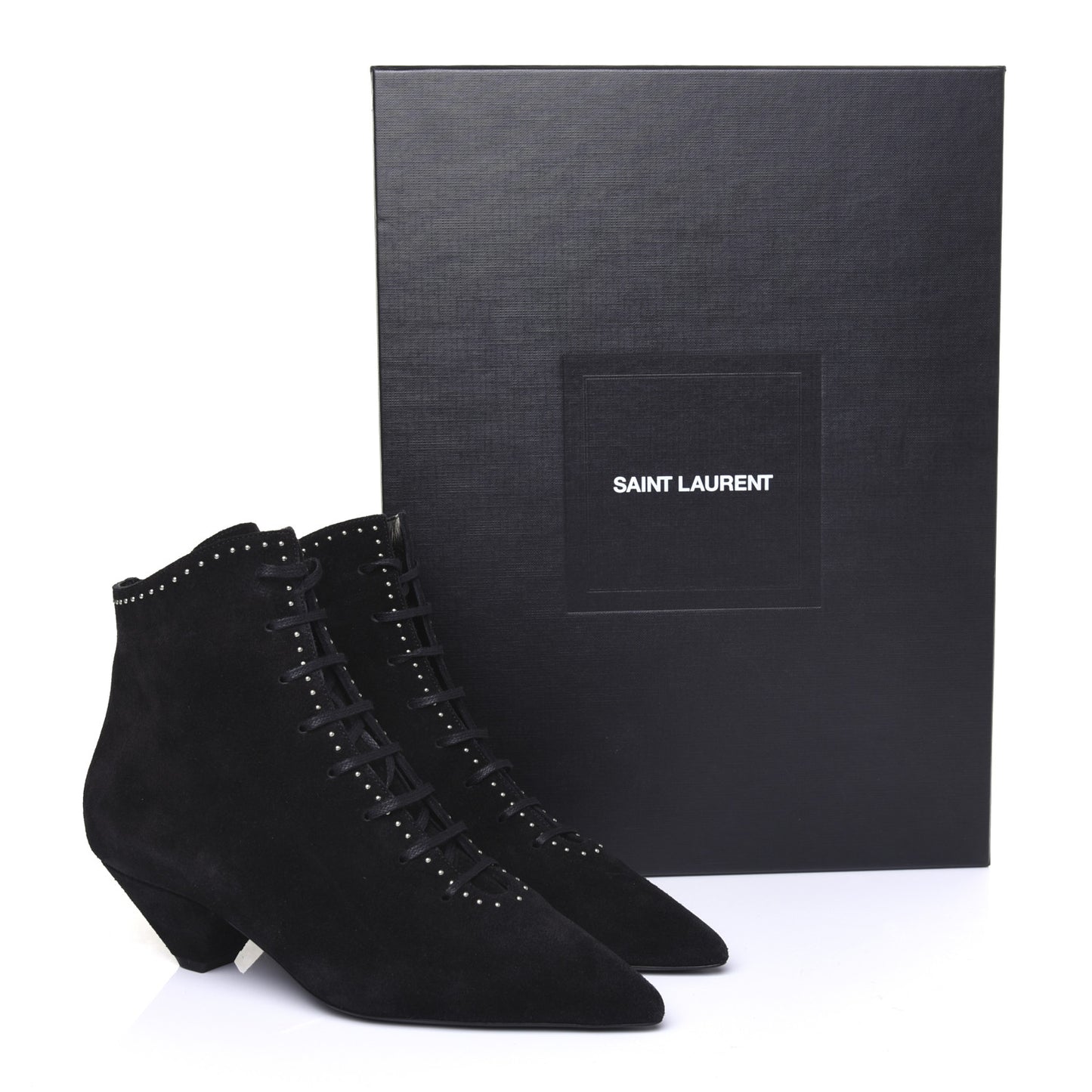 Suede Blaze Studded Laced Ankle Boots 37 Black