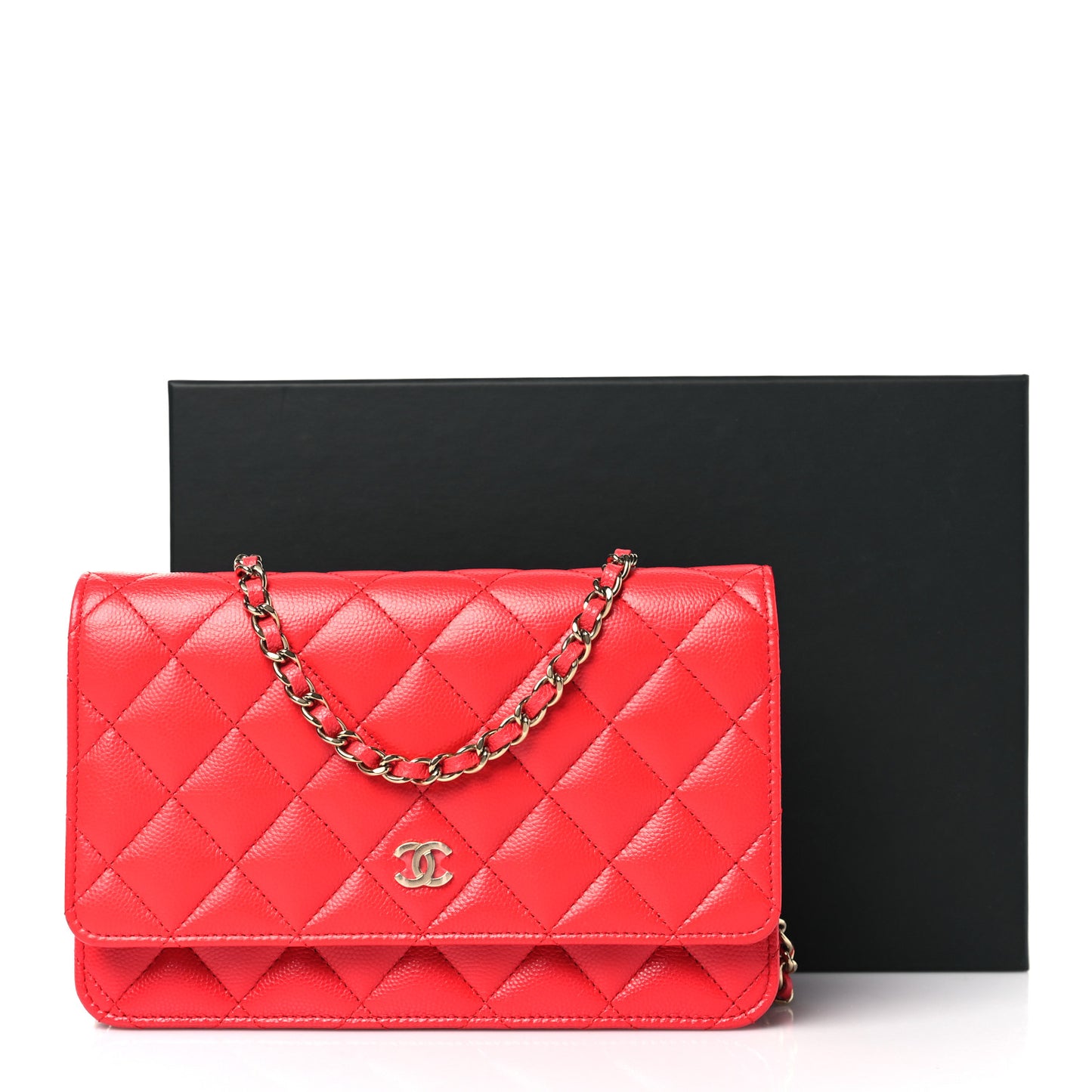 Caviar Quilted Wallet on Chain WOC Red