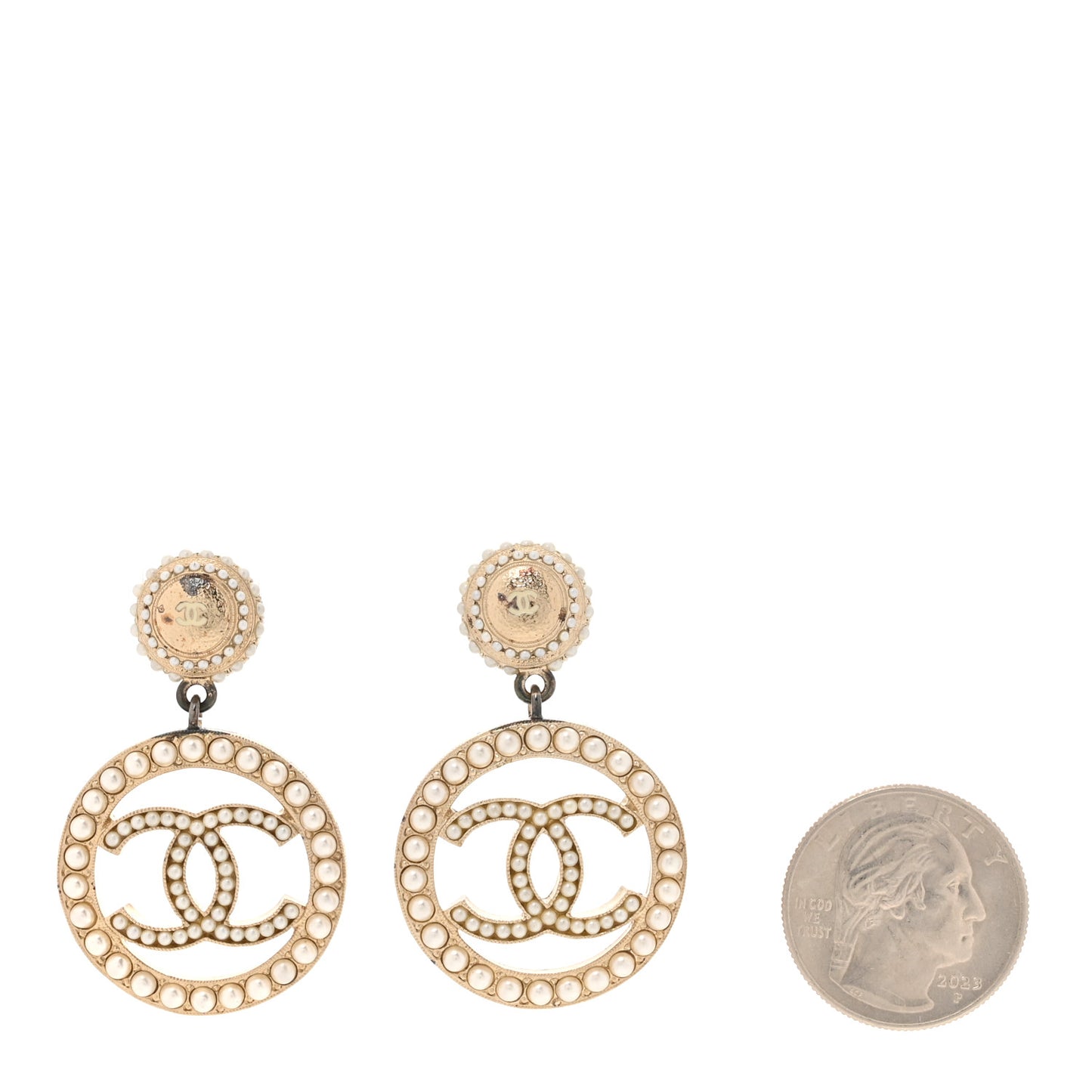 Pearl CC Drop Earrings Light Gold