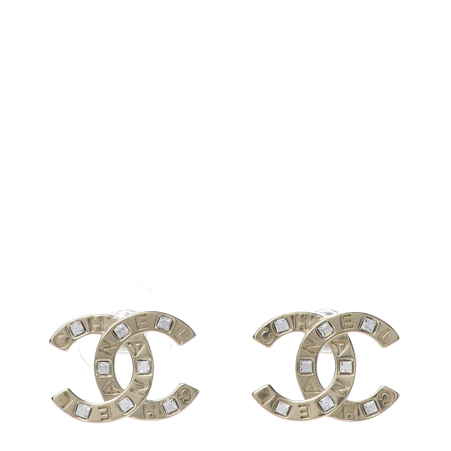 Crystal Metal CC Paris Button Stud Earrings Gold