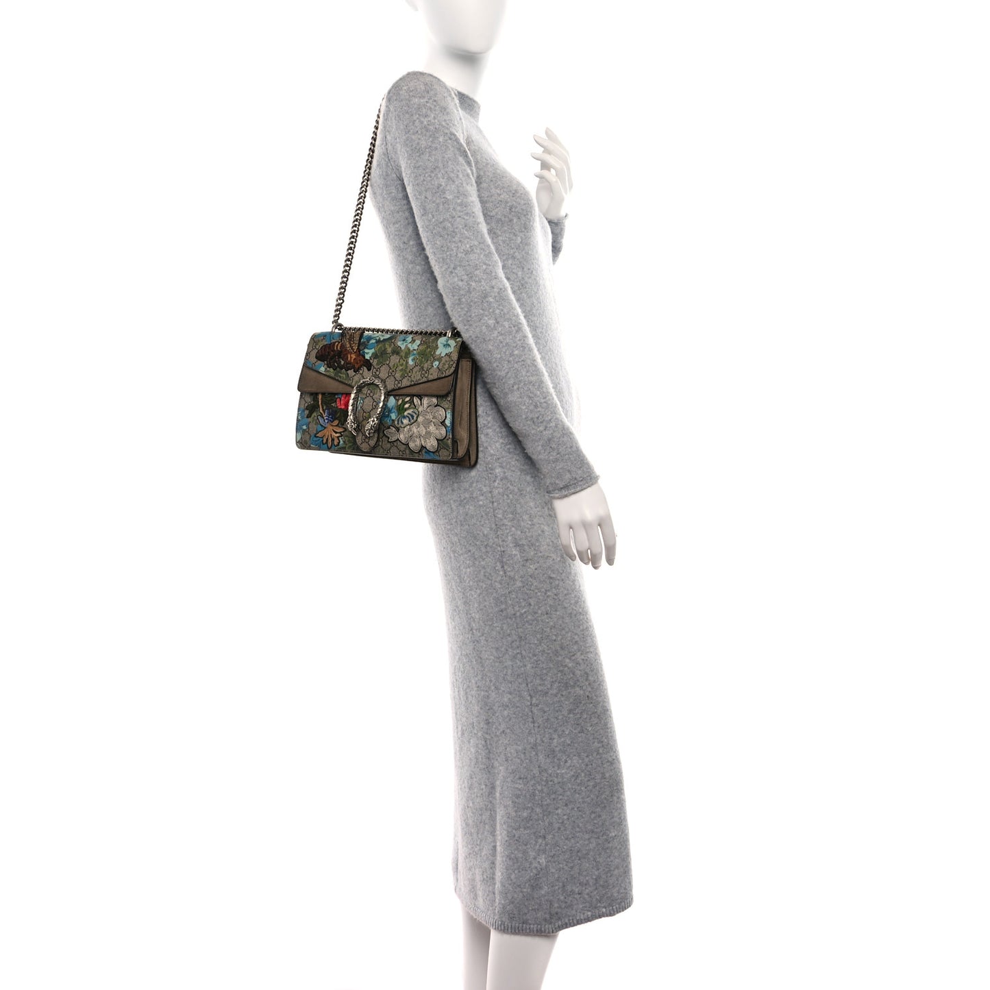 GG Supreme Monogram Blooms Print Embroidered Small Dionysus Shoulder Bag Blue Taupe