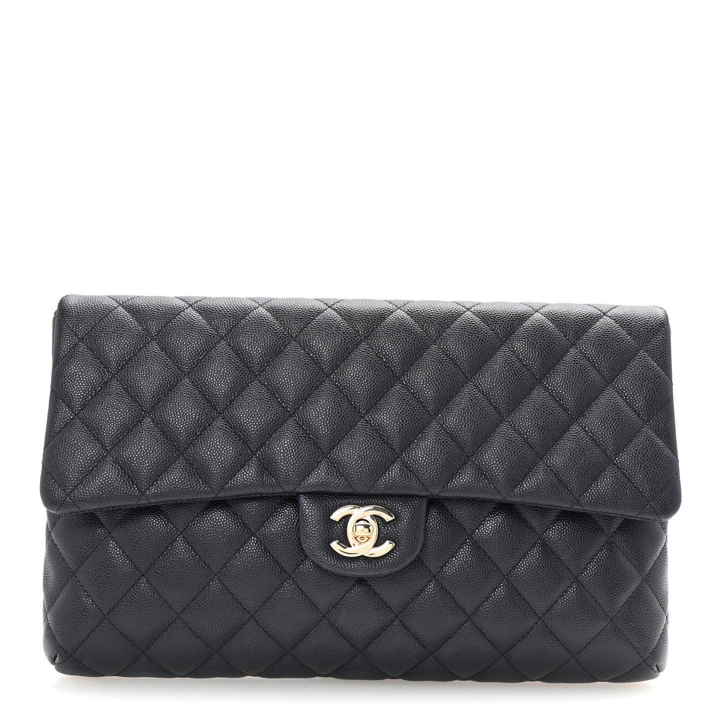 Caviar Quilted Flap Clutch Navy