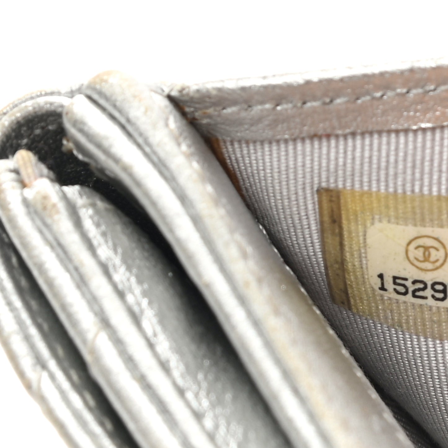 Metallic Lambskin Quilted Compact French Flap Wallet Silver