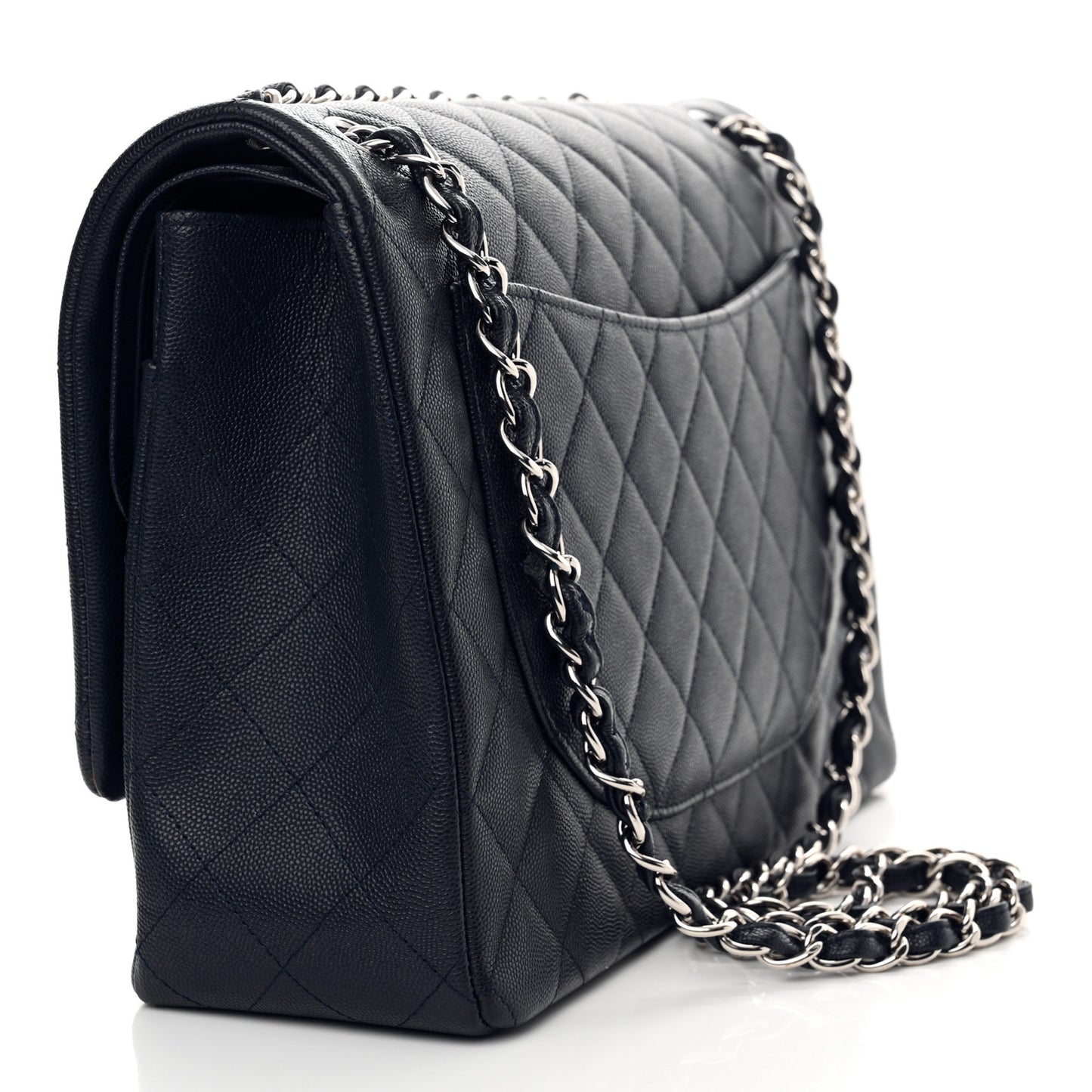 Caviar Quilted Maxi Double Flap Navy Blue